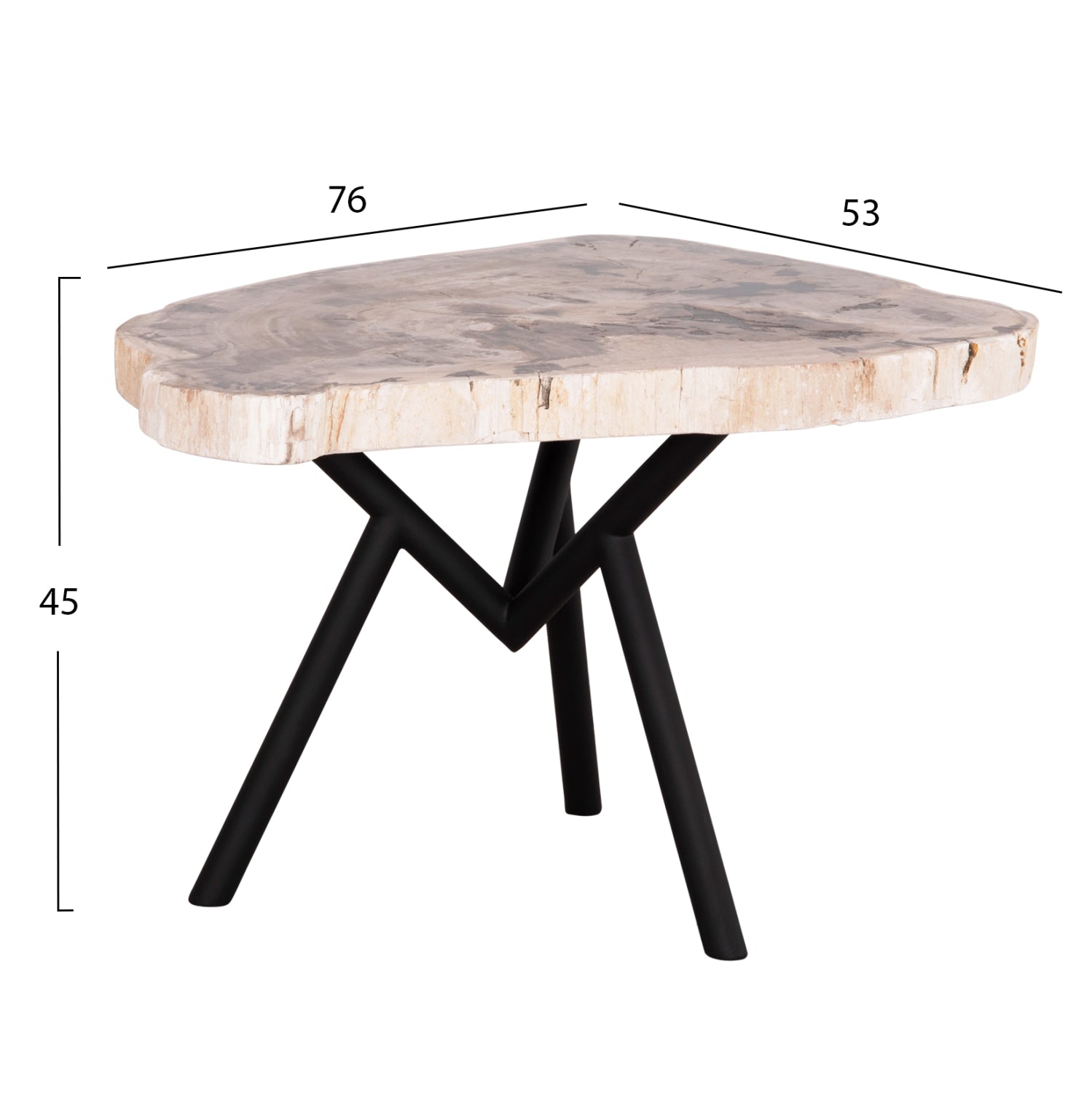 Кафе маса SAMAN метални черни крака - плот от вкаменена дървесина 76x53x45Hсм.