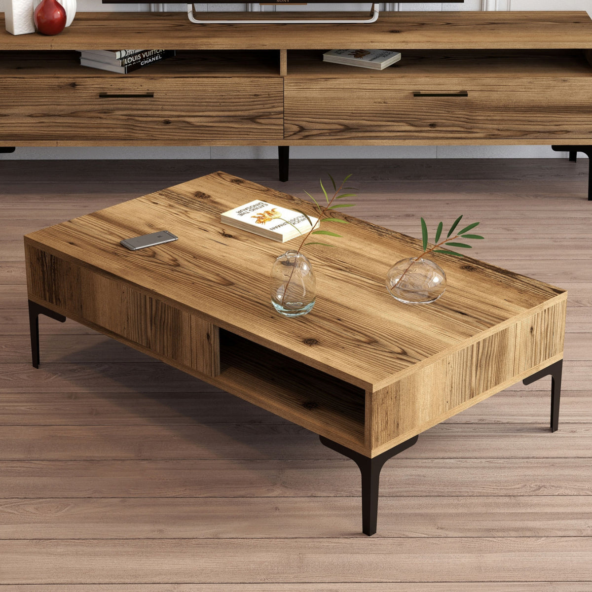 ХОЛНА МАСА МЕЛАМИН В ЦВЯТ ОРЕХ С МЕТАЛНИ КРАКА 105x60x32.6Hсм.