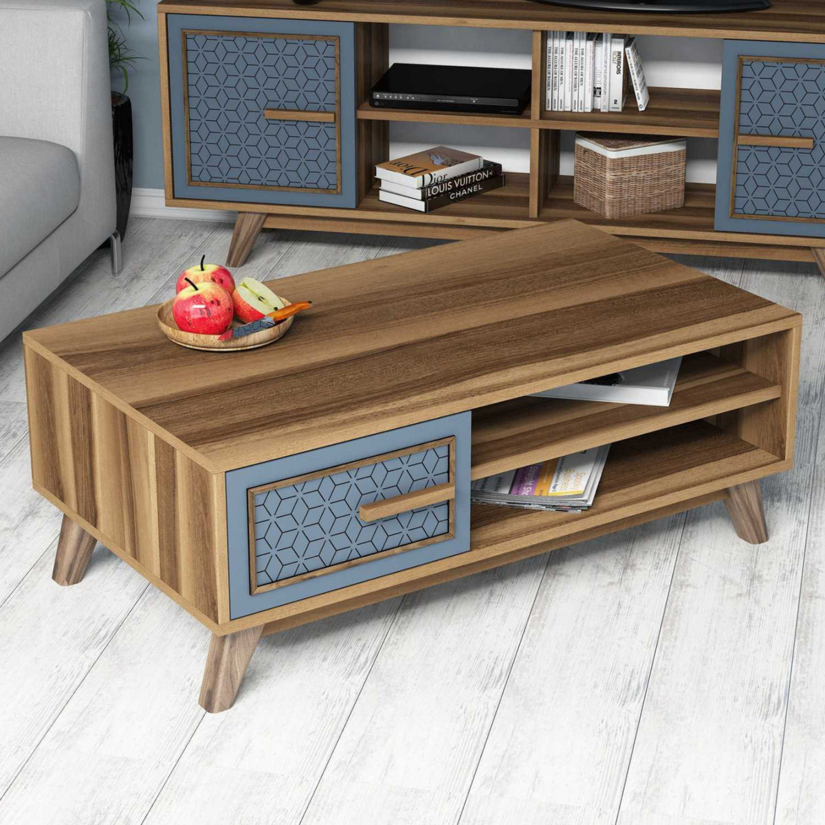 ХОЛНА МАСА МЕЛАМИН В ЦВЯТ ОРЕХ СЪС СИНЯ ВРАТА НА ШКАФ 105x60x38,2Hсм.