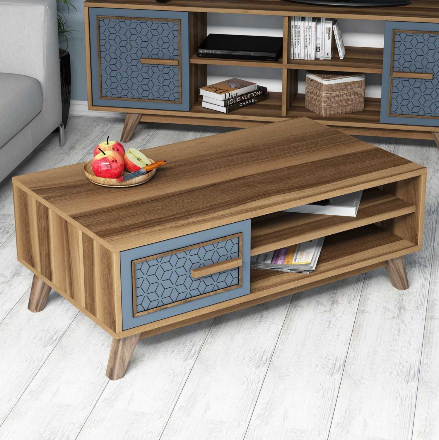 ХОЛНА МАСА МЕЛАМИН В ЦВЯТ ОРЕХ СЪС СИНЯ ВРАТА НА ШКАФ 105x60x38,2Hсм.