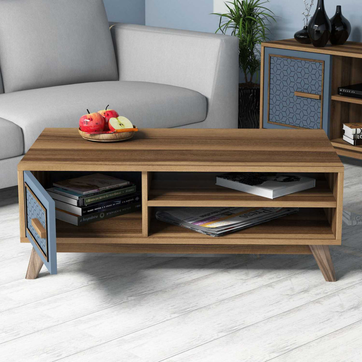 ХОЛНА МАСА МЕЛАМИН В ЦВЯТ ОРЕХ СЪС СИНЯ ВРАТА НА ШКАФ 105x60x38,2Hсм.