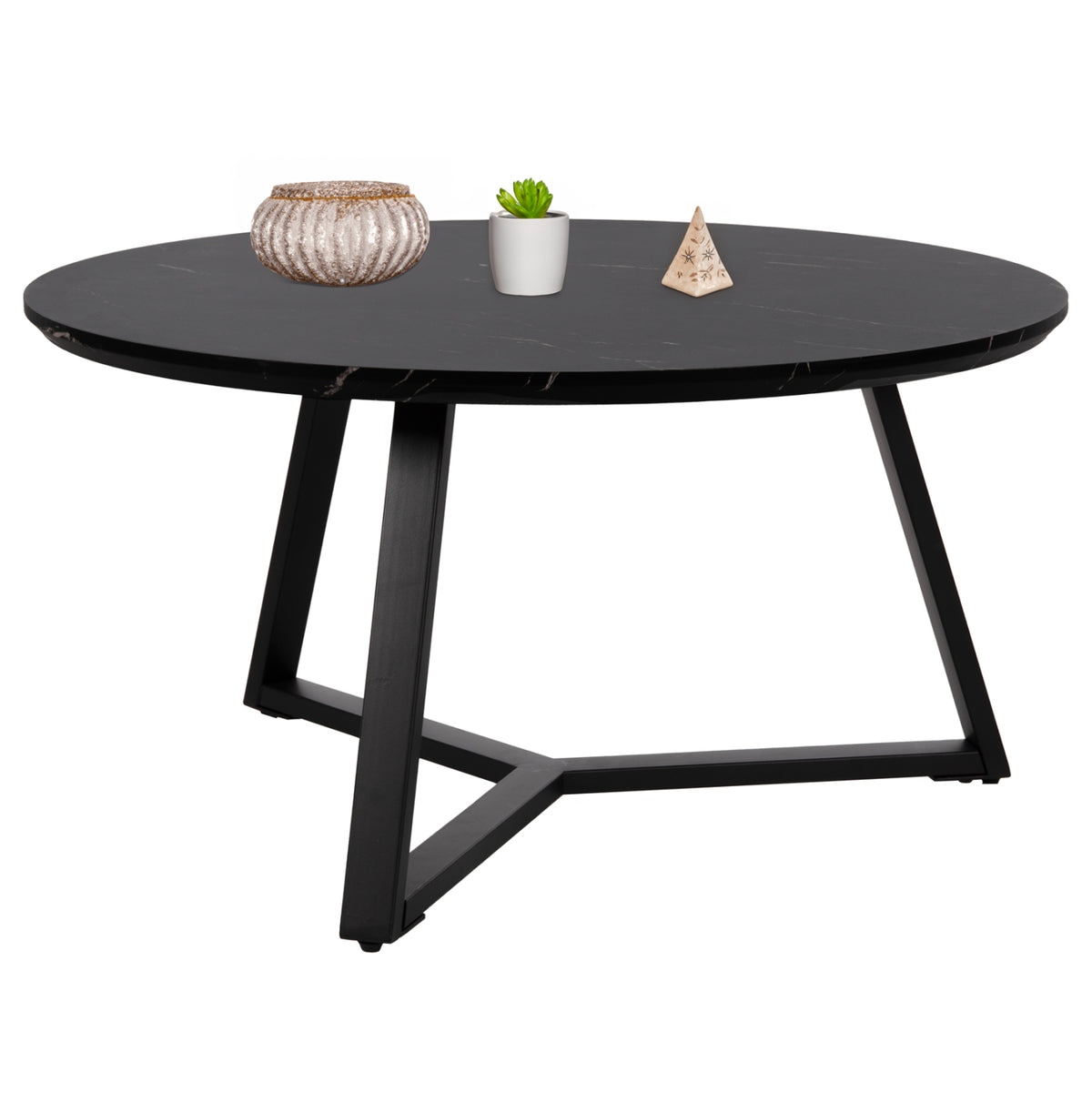 КРЪГЛА КАФЕ МАСА MDF ЧЕРЕН МРАМОР-ЧЕРНА ТЕКСТУРИРАНА МЕТАЛНА ОСНОВА Φ80x42Hсм.