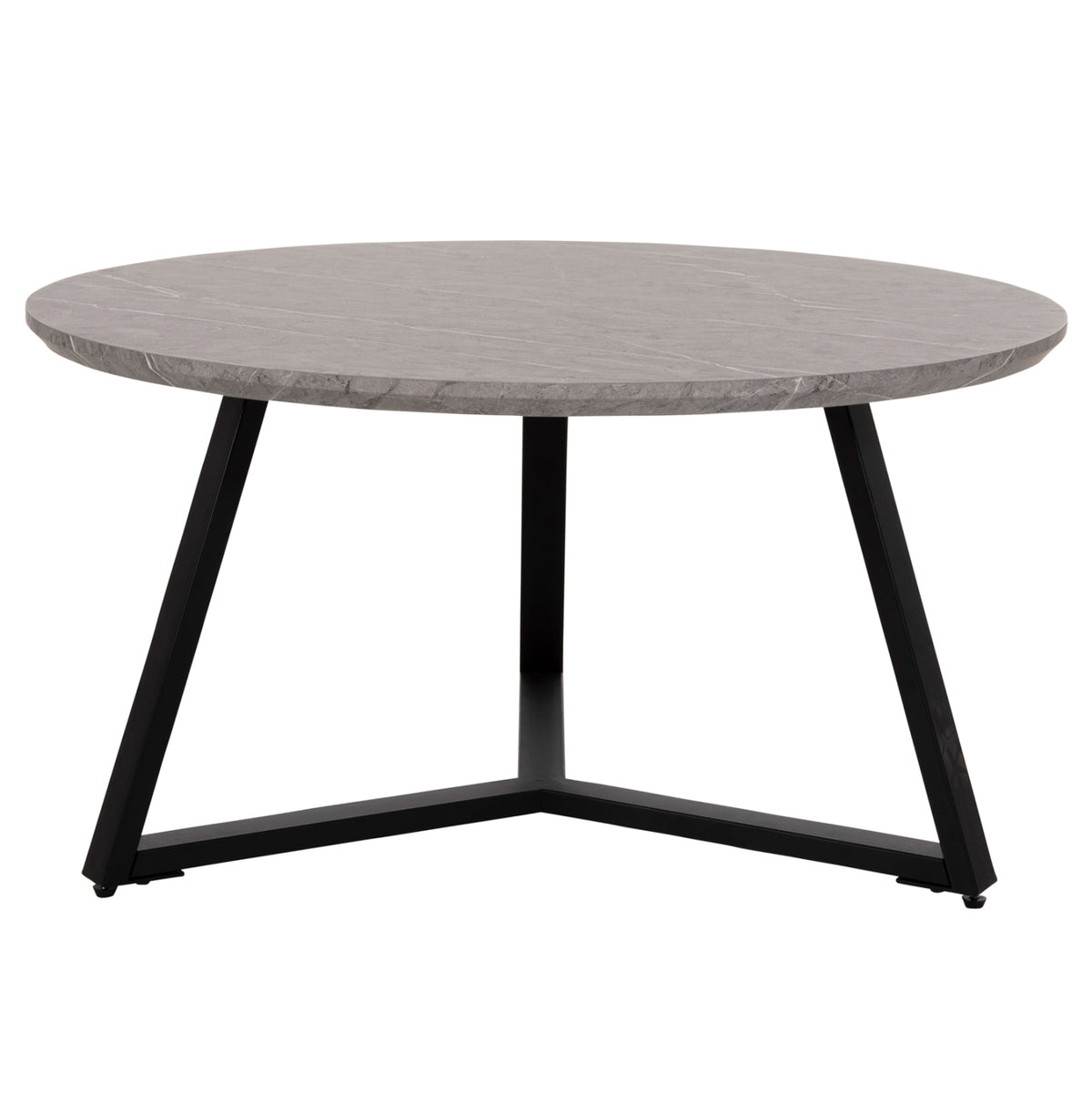 КРЪГЛА КАФЕ МАСА MDF СИВ МРАМОР-ЧЕРНА ТЕКСТУРИРАНА МЕТАЛНА ОСНОВА Φ80x42Hсм.