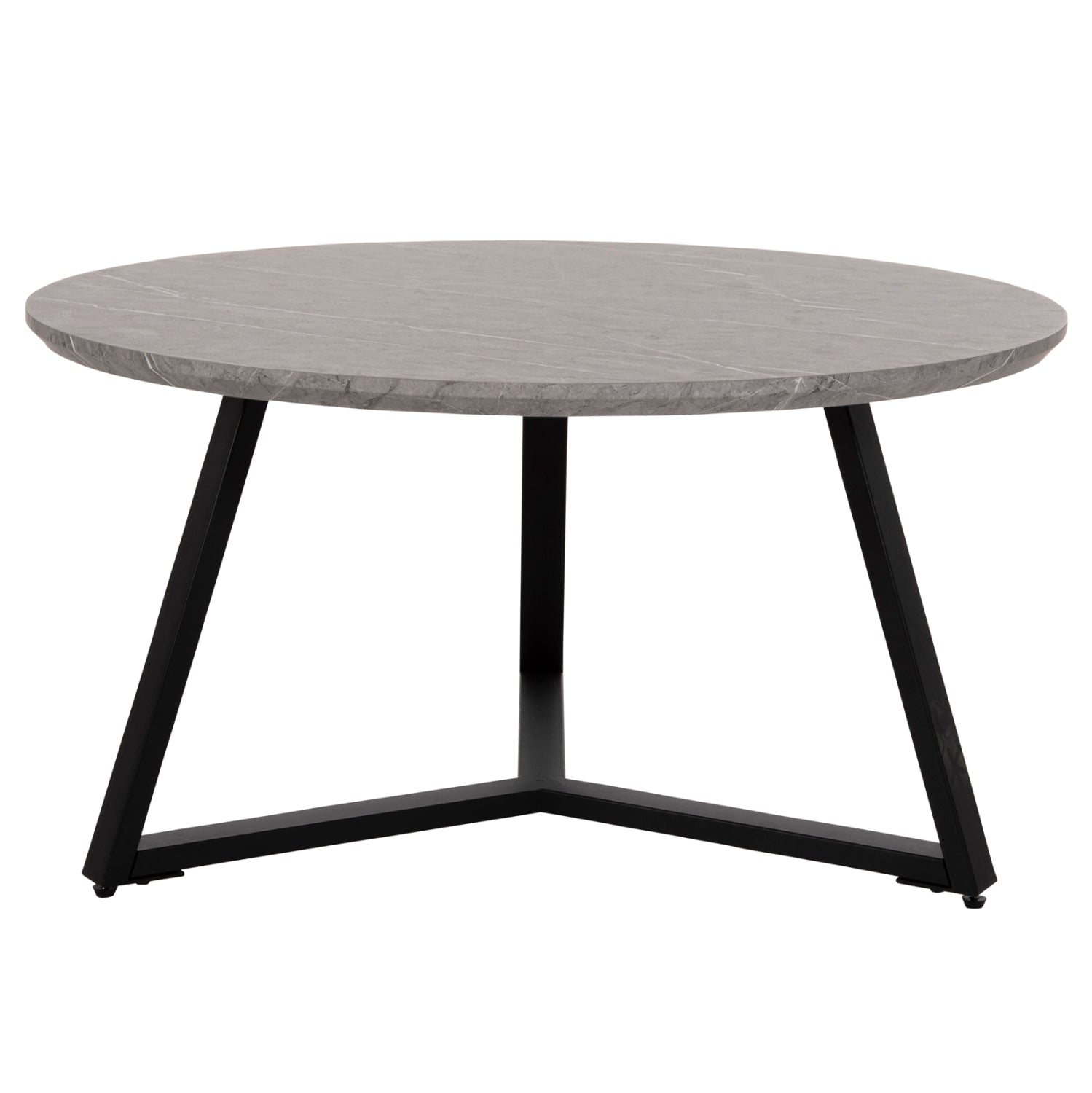 КРЪГЛА КАФЕ МАСА MDF СИВ МРАМОР-ЧЕРНА ТЕКСТУРИРАНА МЕТАЛНА ОСНОВА Φ80x42Hсм.