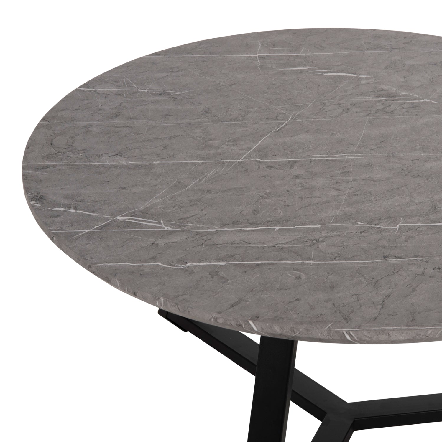 КРЪГЛА КАФЕ МАСА MDF СИВ МРАМОР-ЧЕРНА ТЕКСТУРИРАНА МЕТАЛНА ОСНОВА Φ80x42Hсм.