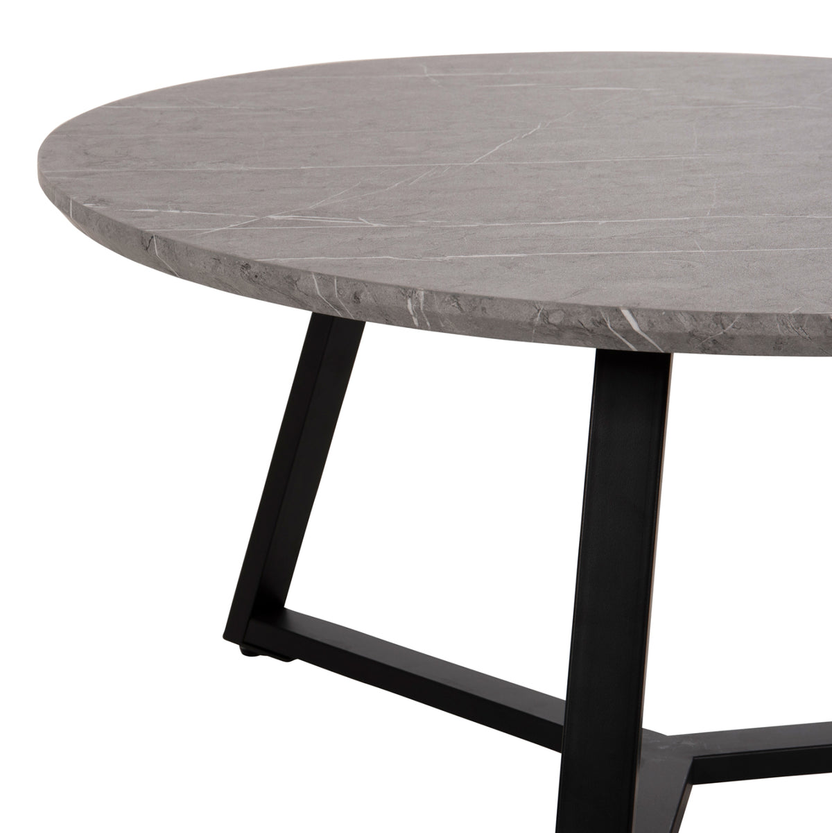 КРЪГЛА КАФЕ МАСА MDF СИВ МРАМОР-ЧЕРНА ТЕКСТУРИРАНА МЕТАЛНА ОСНОВА Φ80x42Hсм.