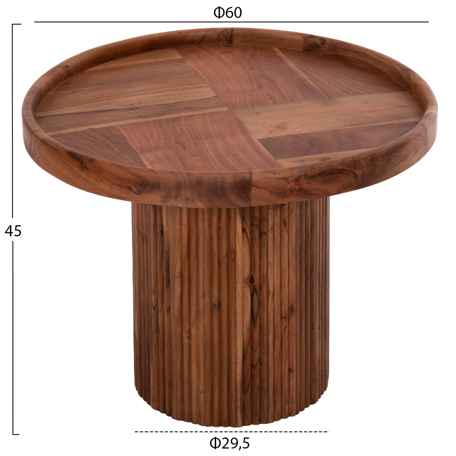 Кръгла маса за кафе Rajjeh масив акация дърво в натурален цвят Φ60x45Hсм.