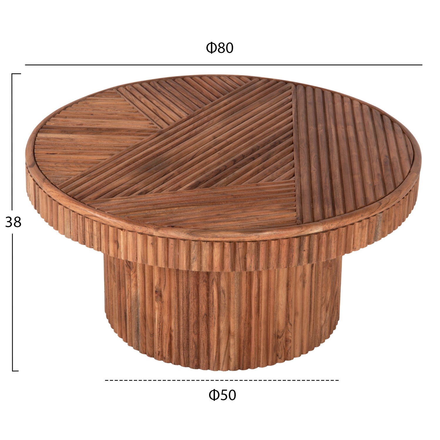 Кръгла холна маса RANNE масив акация в натурален цвят Φ80x38Hсм.