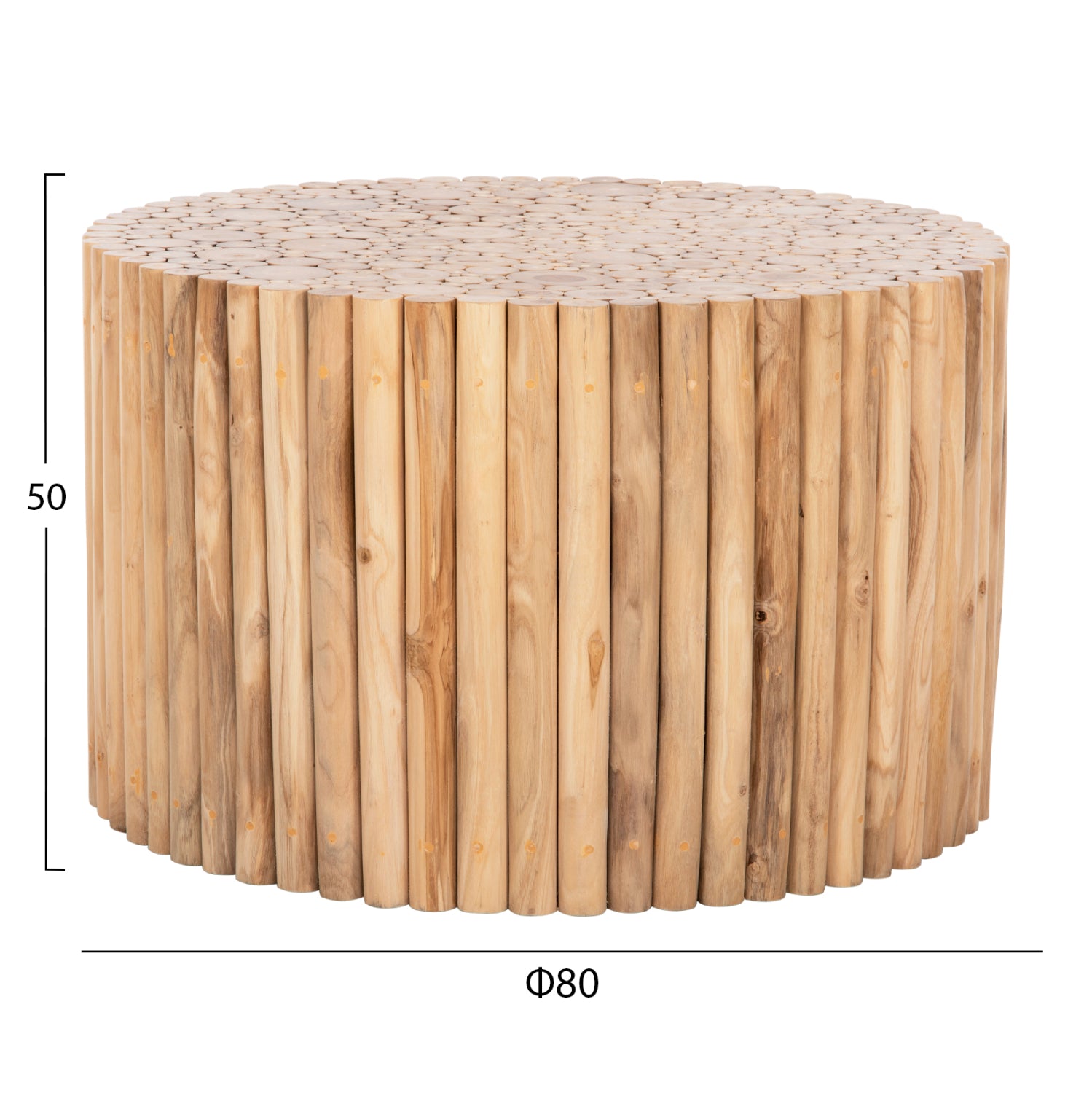Кръгла холна маса COOTER тикови клони - естествен Φ80x50Hсм.