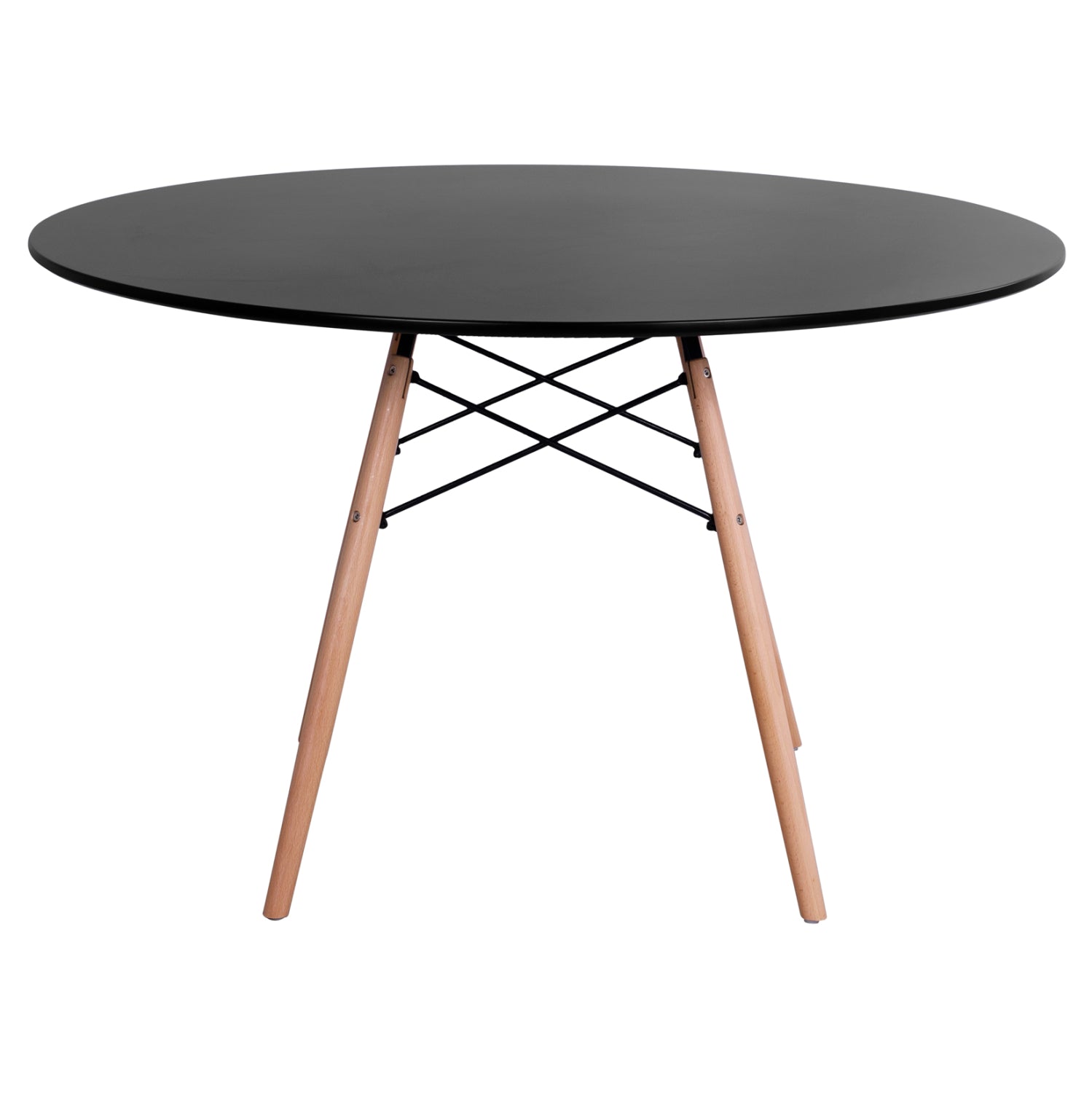 Кръгла трапезна маса MINIMAL MDF черен цвят - крака бук натурален Φ120x74Hcm
