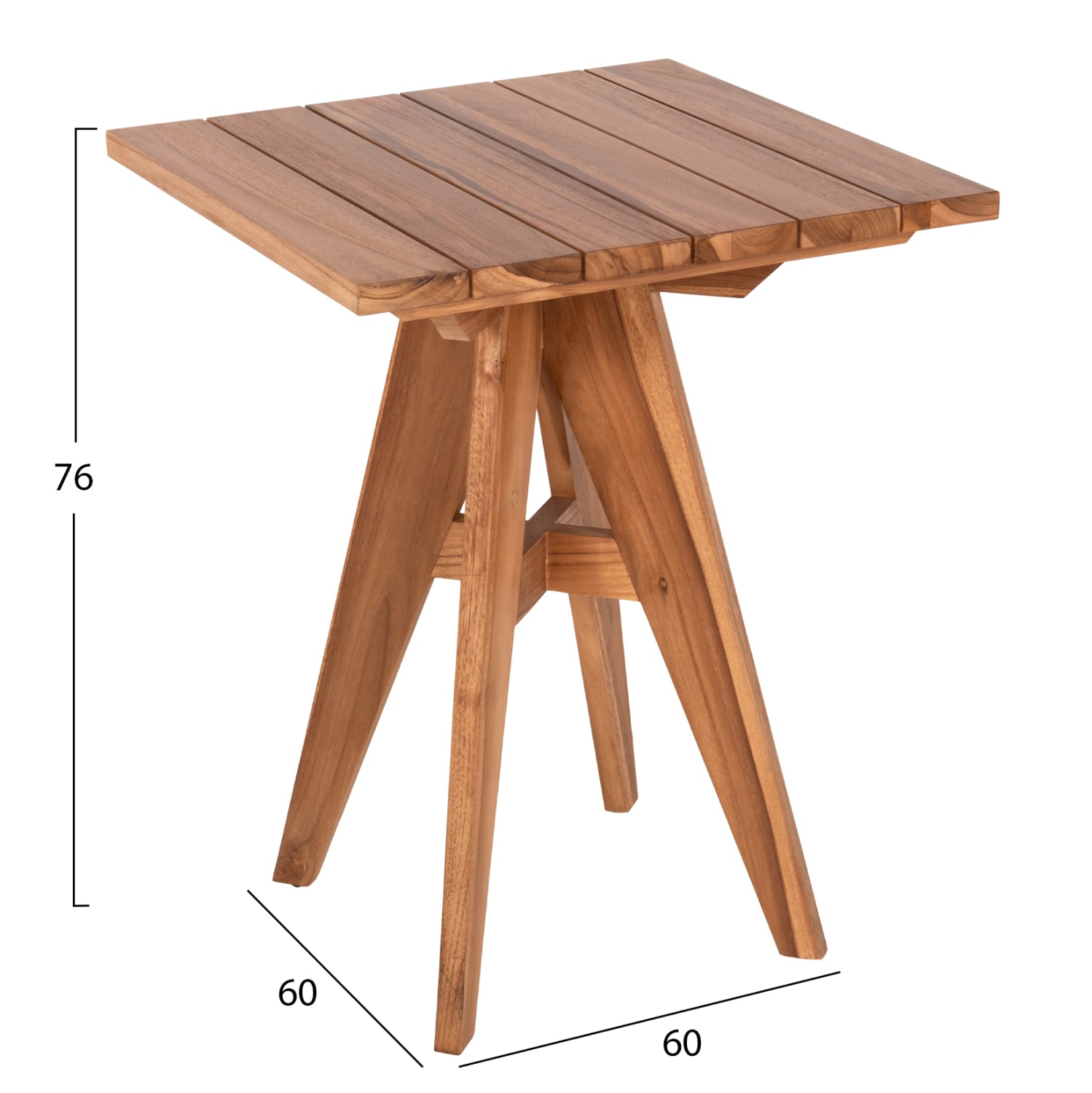 Външна квадратна маса за хранене LEO от тиково дърво 60x60x75Hсм.