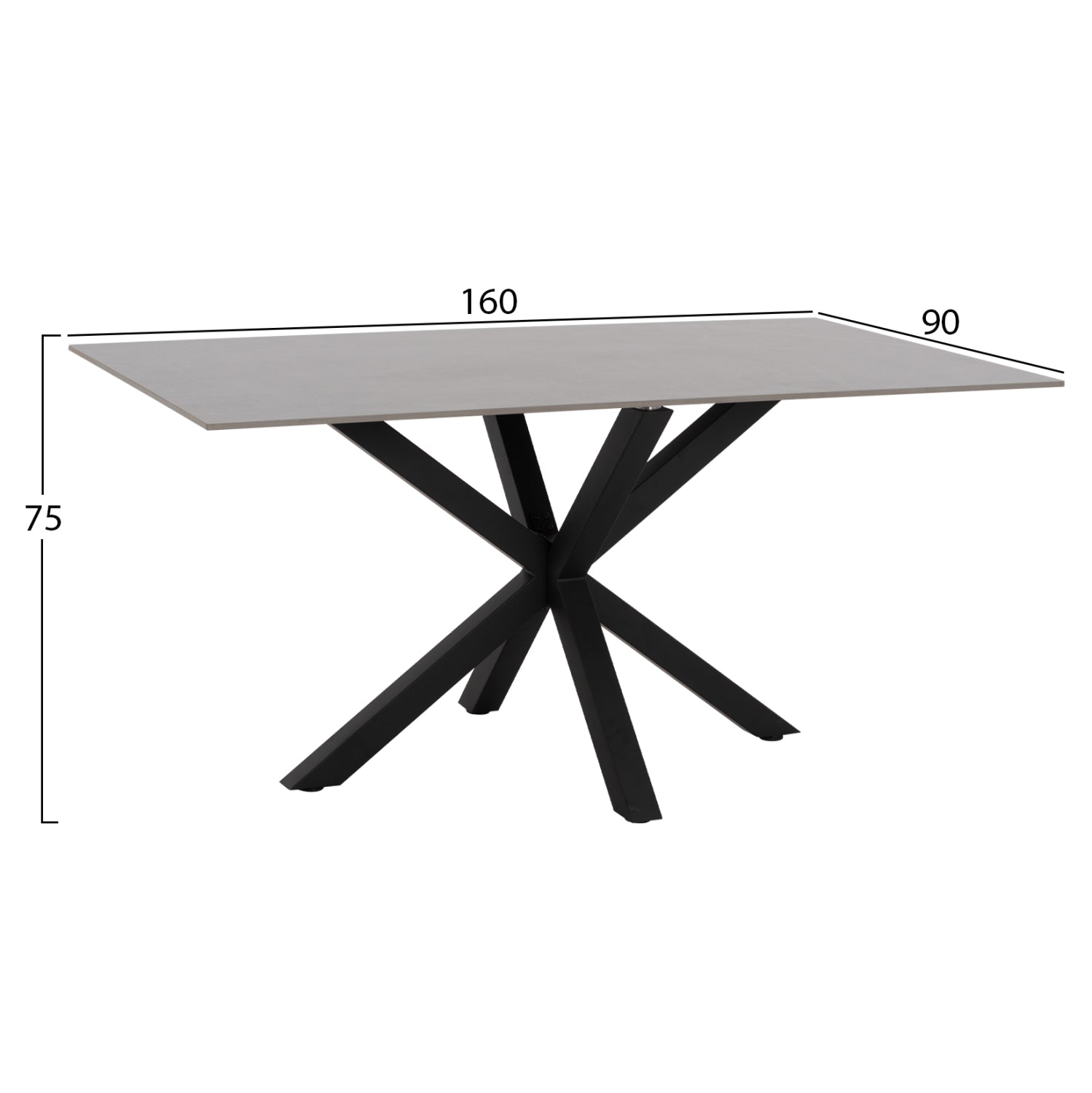 Трапезна маса SYNTEC синтерован камък плот сив метални крака 160x90x75см