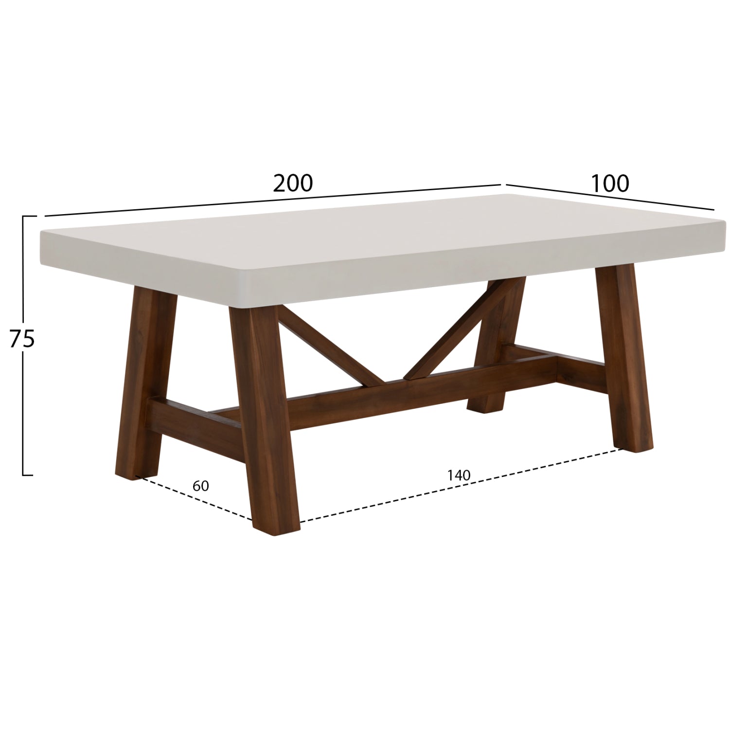 Трапезна маса MAEVE бежов фиброцимент плот--крака от акация 200x100x75Hсм
