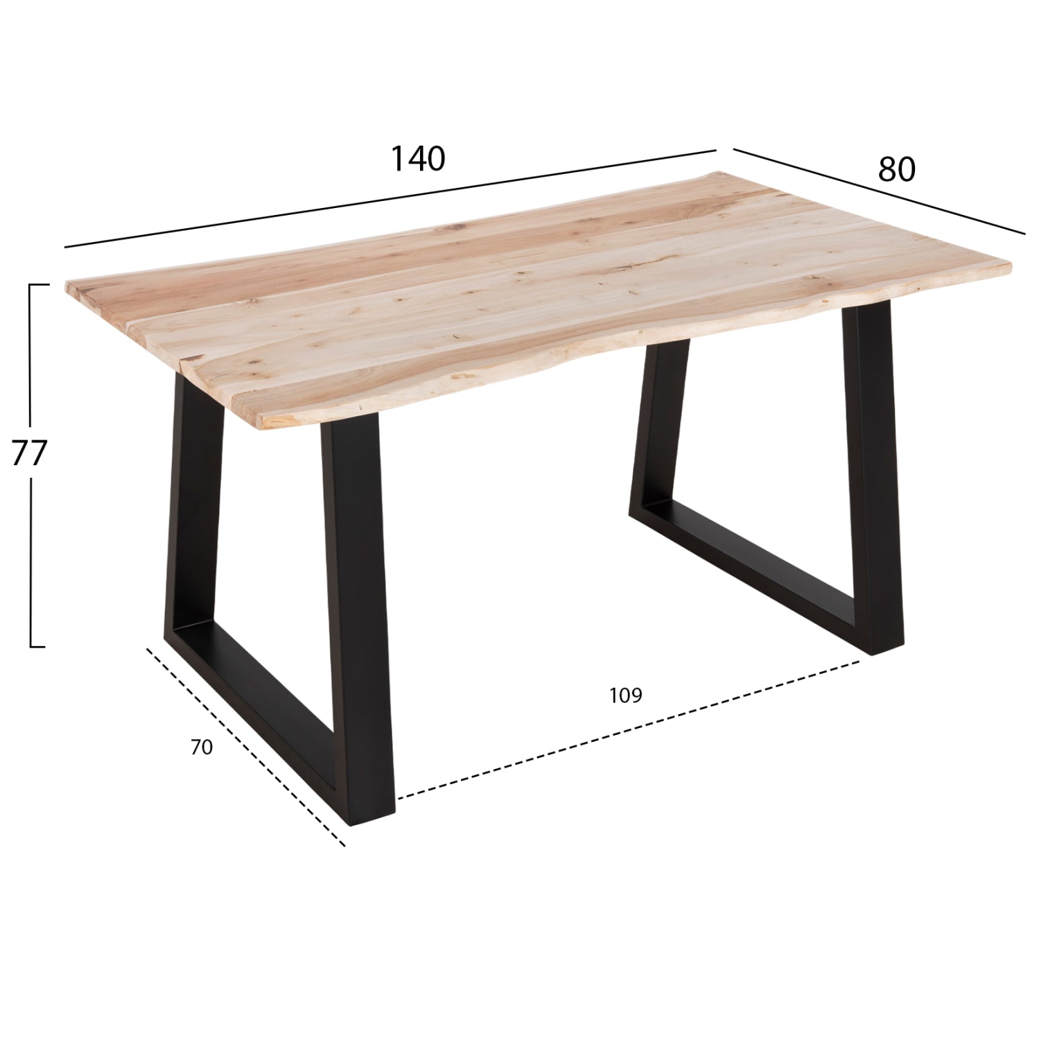 Трапезна маса MONTANA SLIM акациева дървесина в светъл натурален цвят 140x80x77Hсм.