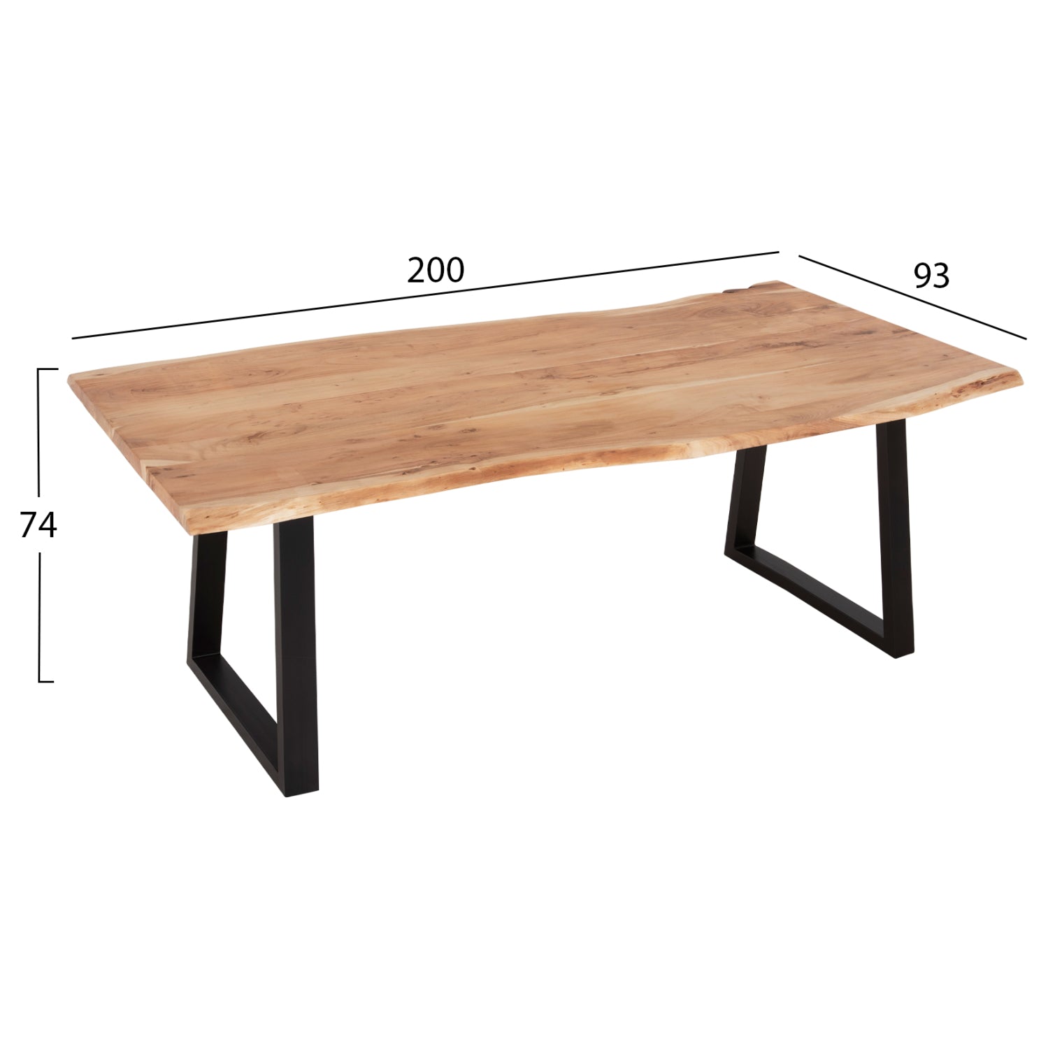 Трапезна маса MONTANA масивна акациева дървесина с плот 4см 200x93x74Hcm.