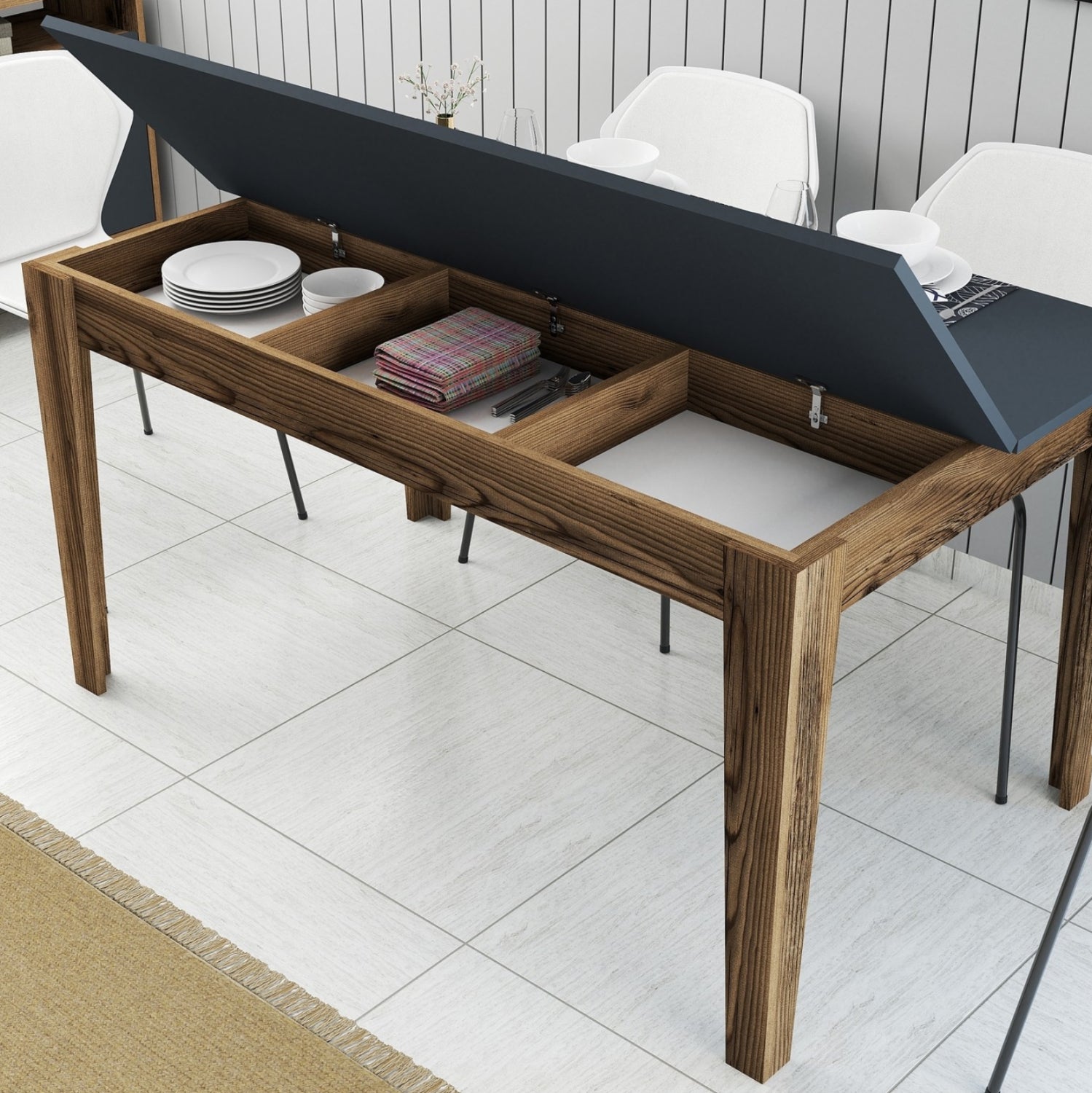 ТРАПЕЗНА МАСА STANDARD МЕЛАМИН ОРЕХ-АНТРАЦИТ СЪС СЪХРАНЕНИЕ 145x88x75Hсм.