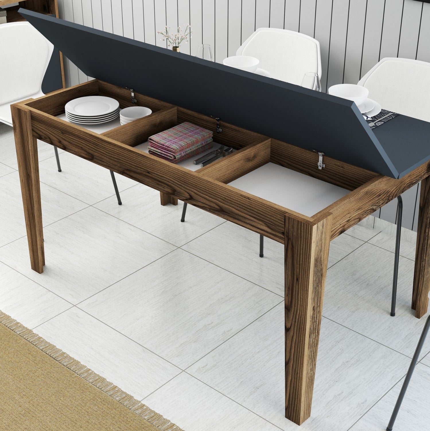 ТРАПЕЗНА МАСА STANDARD МЕЛАМИН ОРЕХ-АНТРАЦИТ СЪС СЪХРАНЕНИЕ 145x88x75Hсм.