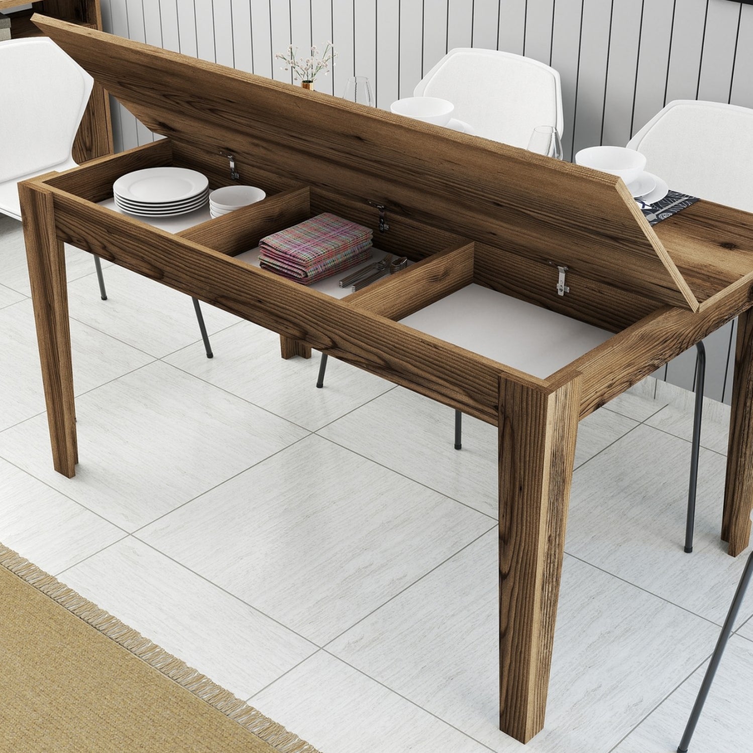 ТРАПЕЗНА МАСА STANDARD МЕЛАМИН ОРЕХ СЪС СЪХРАНЕНИЕ 145x88x75Hсм.