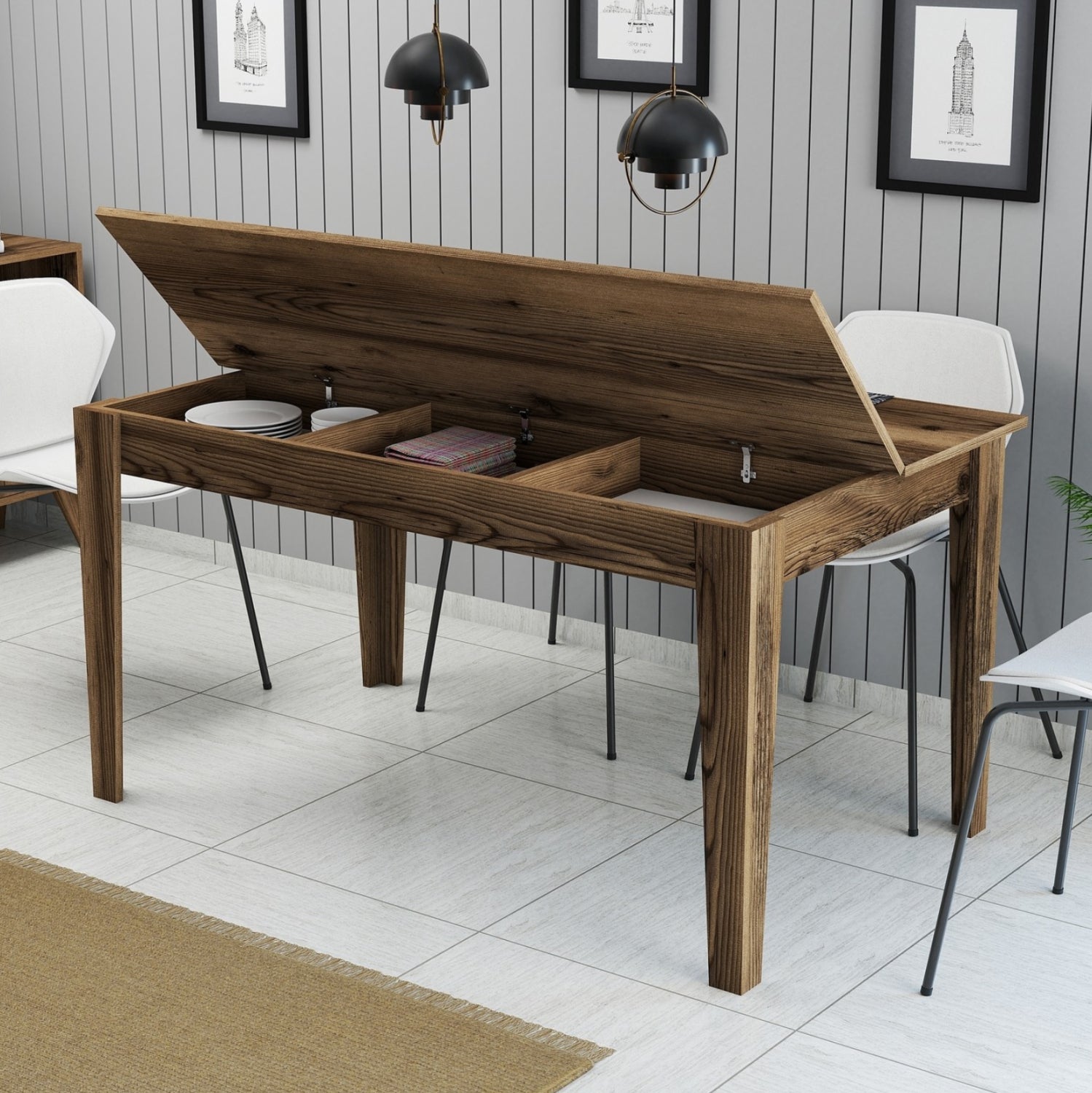 ТРАПЕЗНА МАСА STANDARD МЕЛАМИН ОРЕХ СЪС СЪХРАНЕНИЕ 145x88x75Hсм.