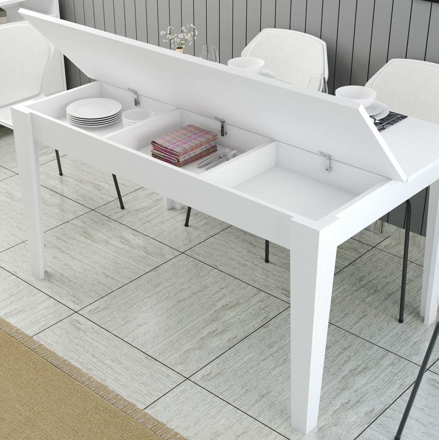 ТРАПЕЗНА МАСА STANDARD МЕЛАМИН БЯЛА СЪС СЪХРАНЕНИЕ 145x88x75Hсм.