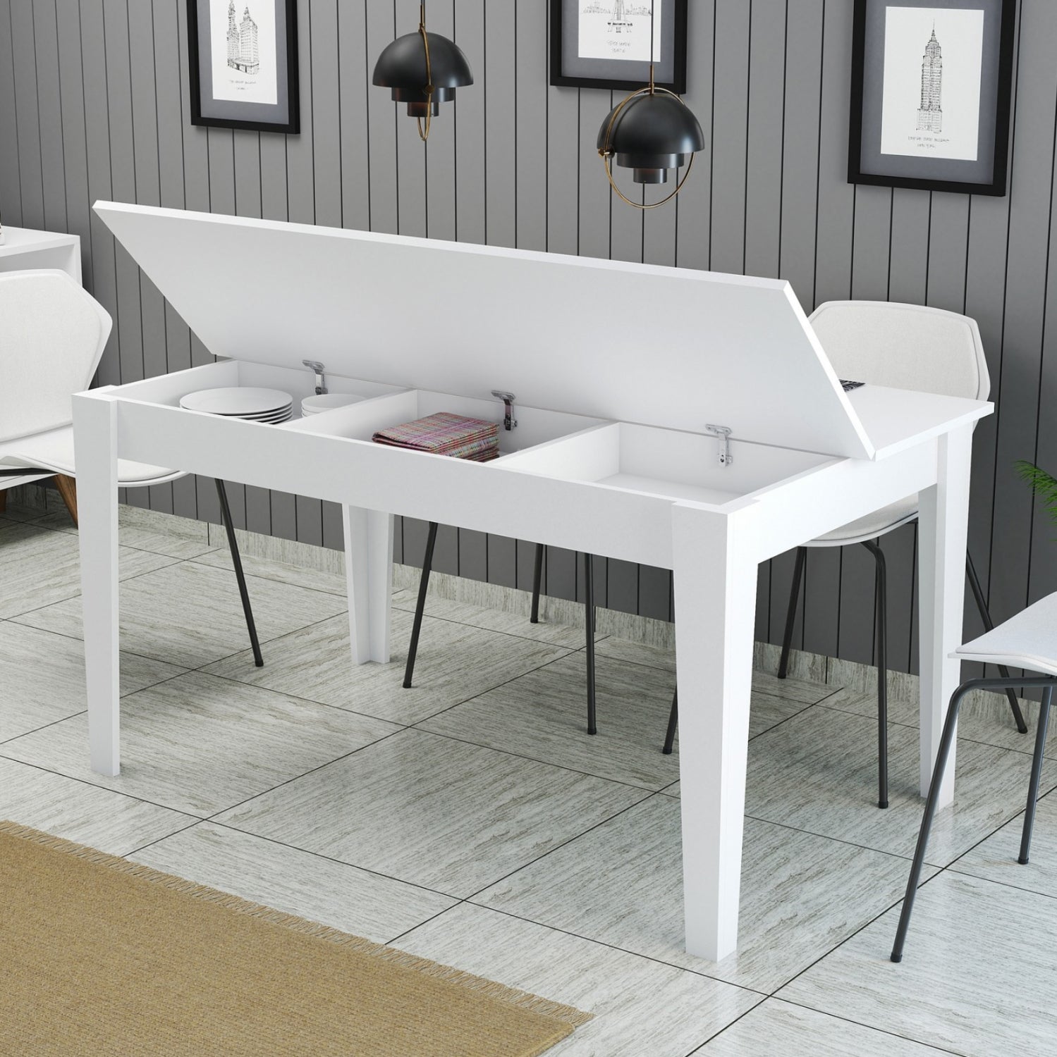 ТРАПЕЗНА МАСА STANDARD МЕЛАМИН БЯЛА СЪС СЪХРАНЕНИЕ 145x88x75Hсм.