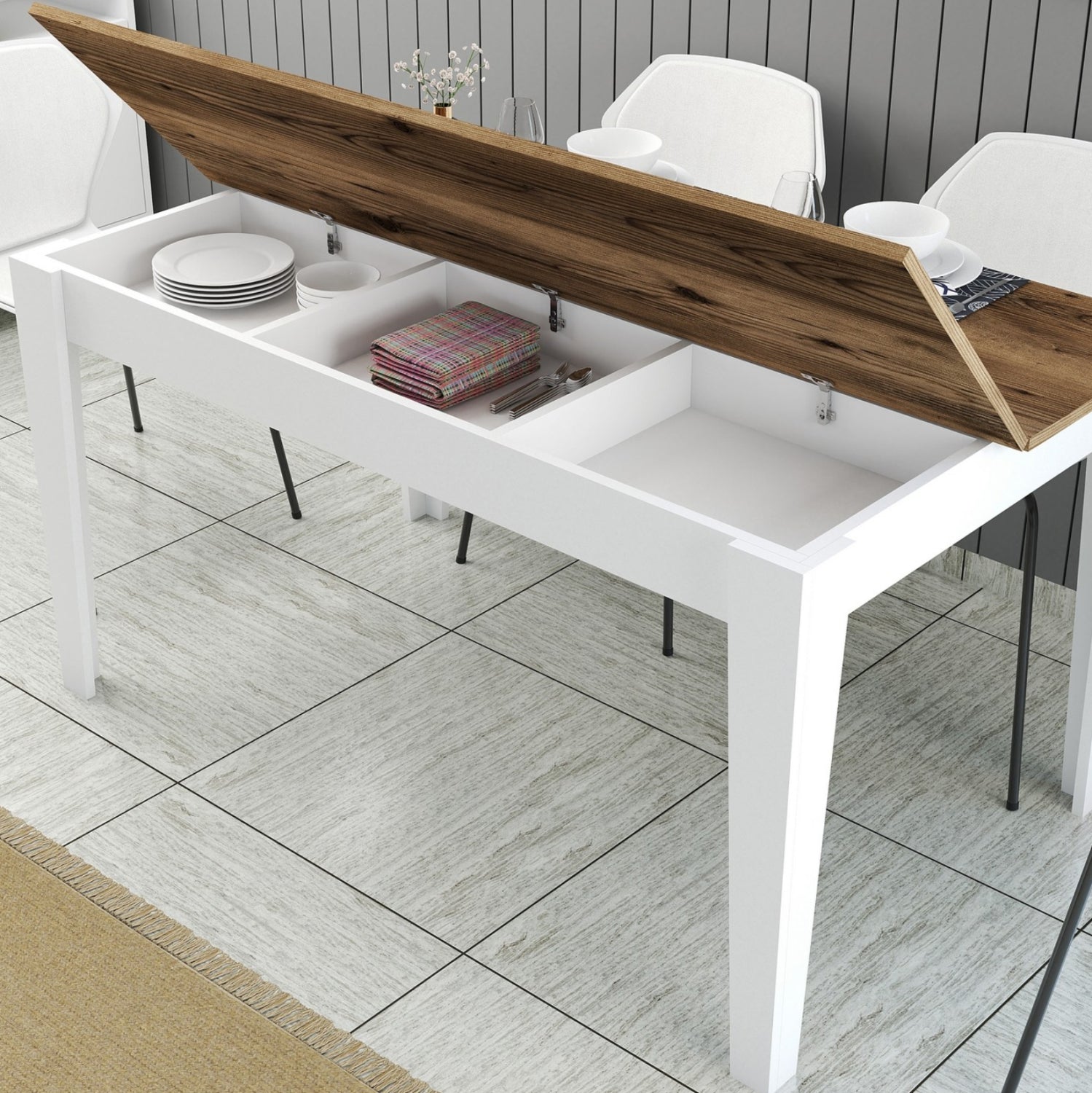 ТРАПЕЗНА МАСА STANDARD МЕЛАМИН БЯЛО-ОРЕХ СЪС СЪХРАНЕНИЕ 145x88x75Hсм.