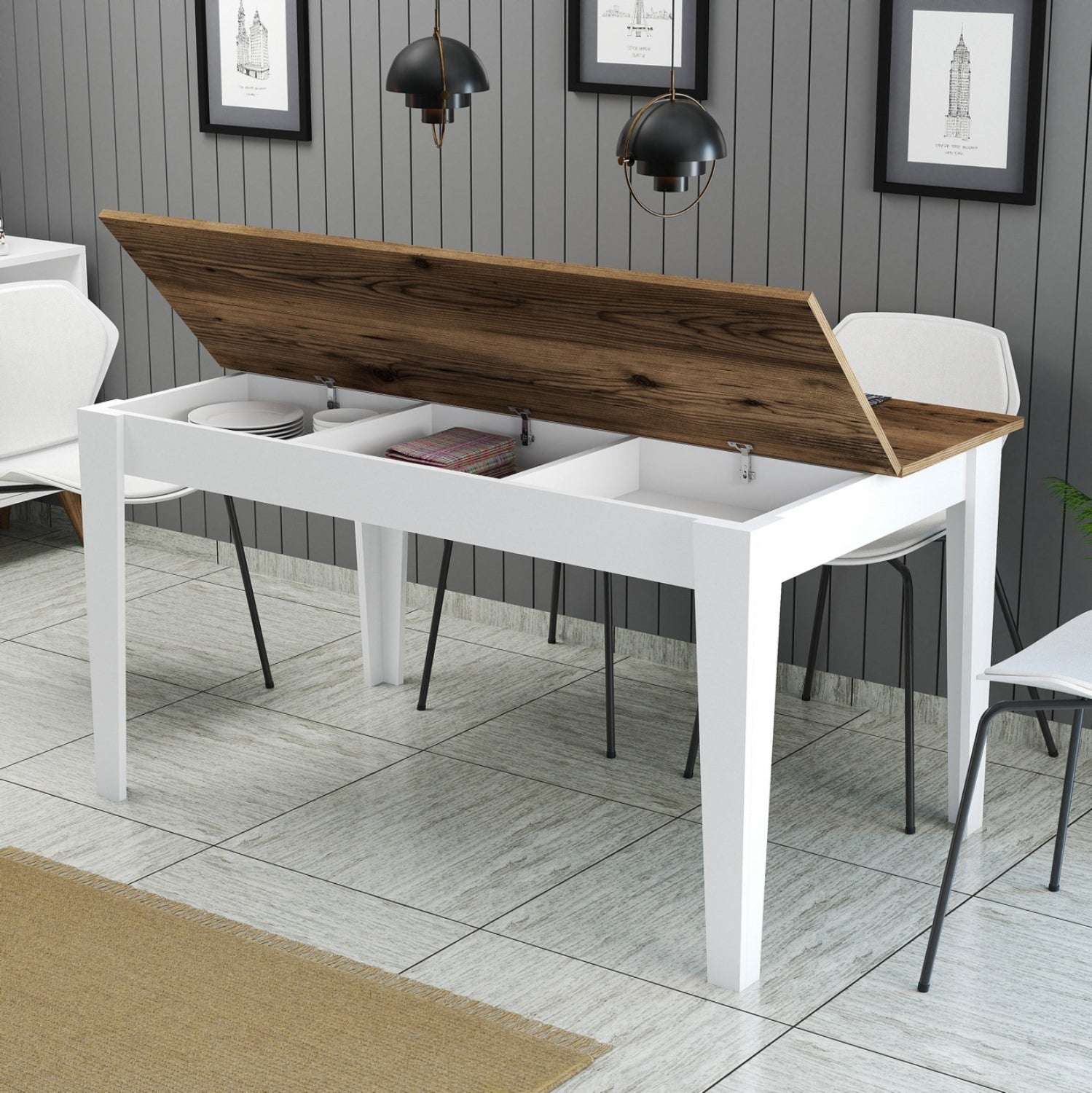 ТРАПЕЗНА МАСА STANDARD МЕЛАМИН БЯЛО-ОРЕХ СЪС СЪХРАНЕНИЕ 145x88x75Hсм.