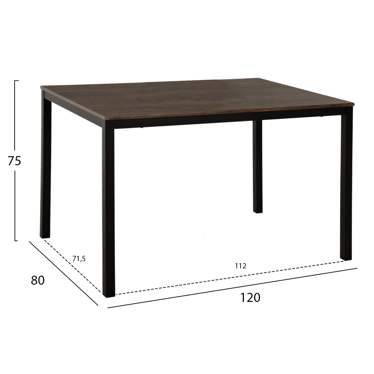 Трапезна маса GOOSE орех MDF-черни метални крака 120x80x75Hсм.