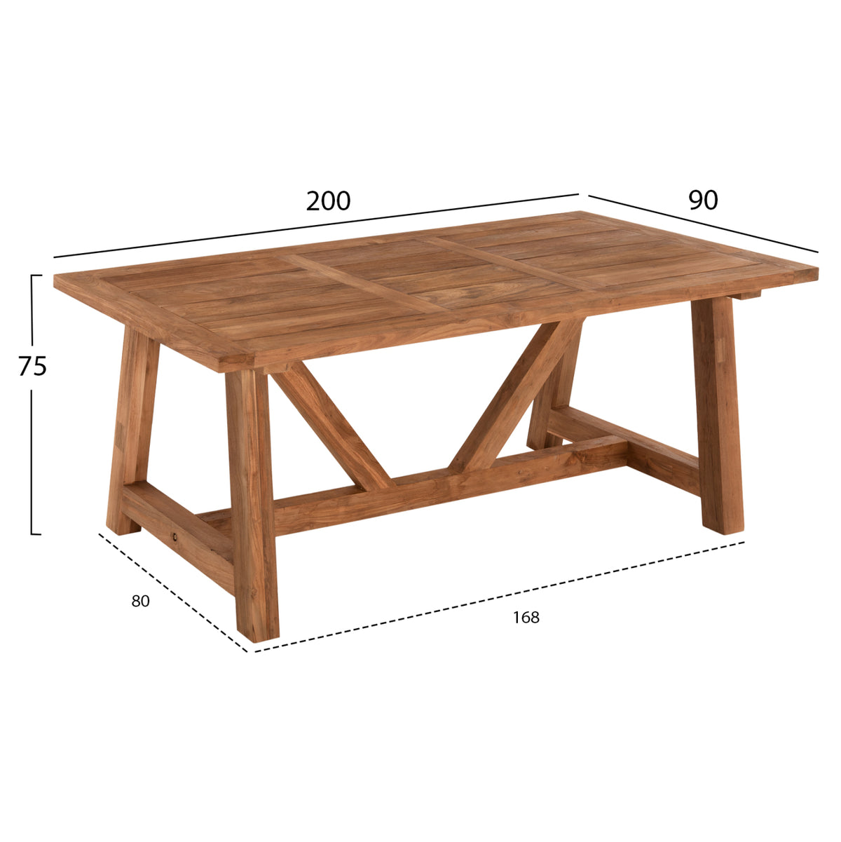 Трапезна маса от рециклирана тиково дърво в естествен цвят 200x90x75Hcm.