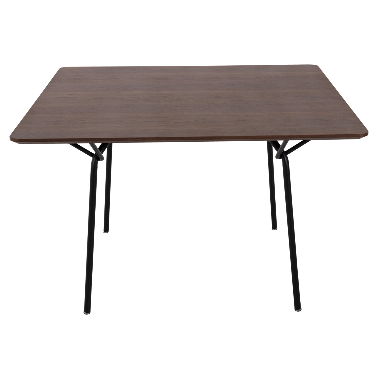 Трапезна маса квадратна TRENK MDF с дъбов фурнир орех - черни метални крака 120x120x75Hсм.