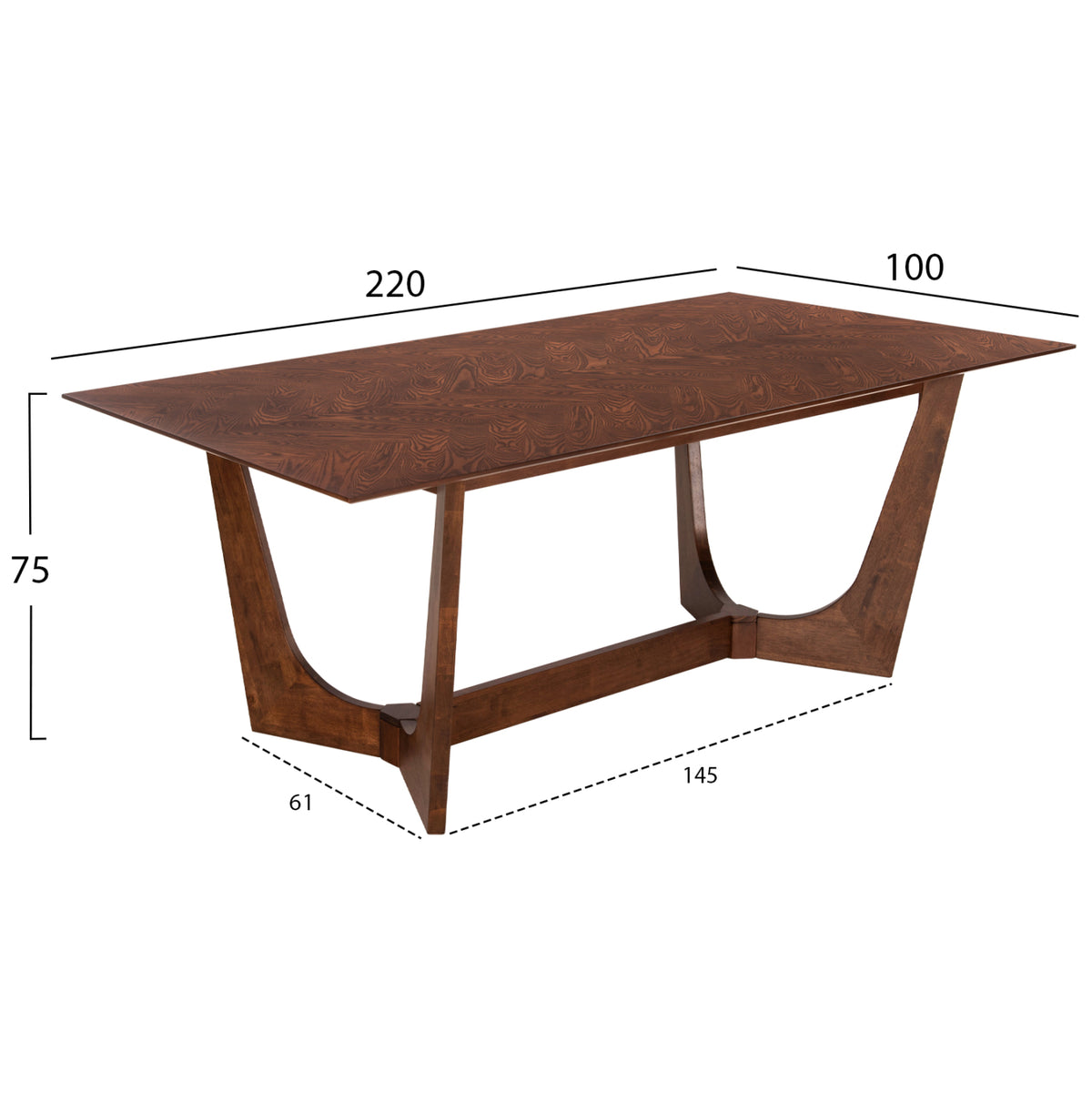 ТРАПЕЗНА МАСА RIMER MDF С ФУРНИР ОТ ЯСЕН В ЦВЯТ ОРЕХ 220x100x75Hсм.