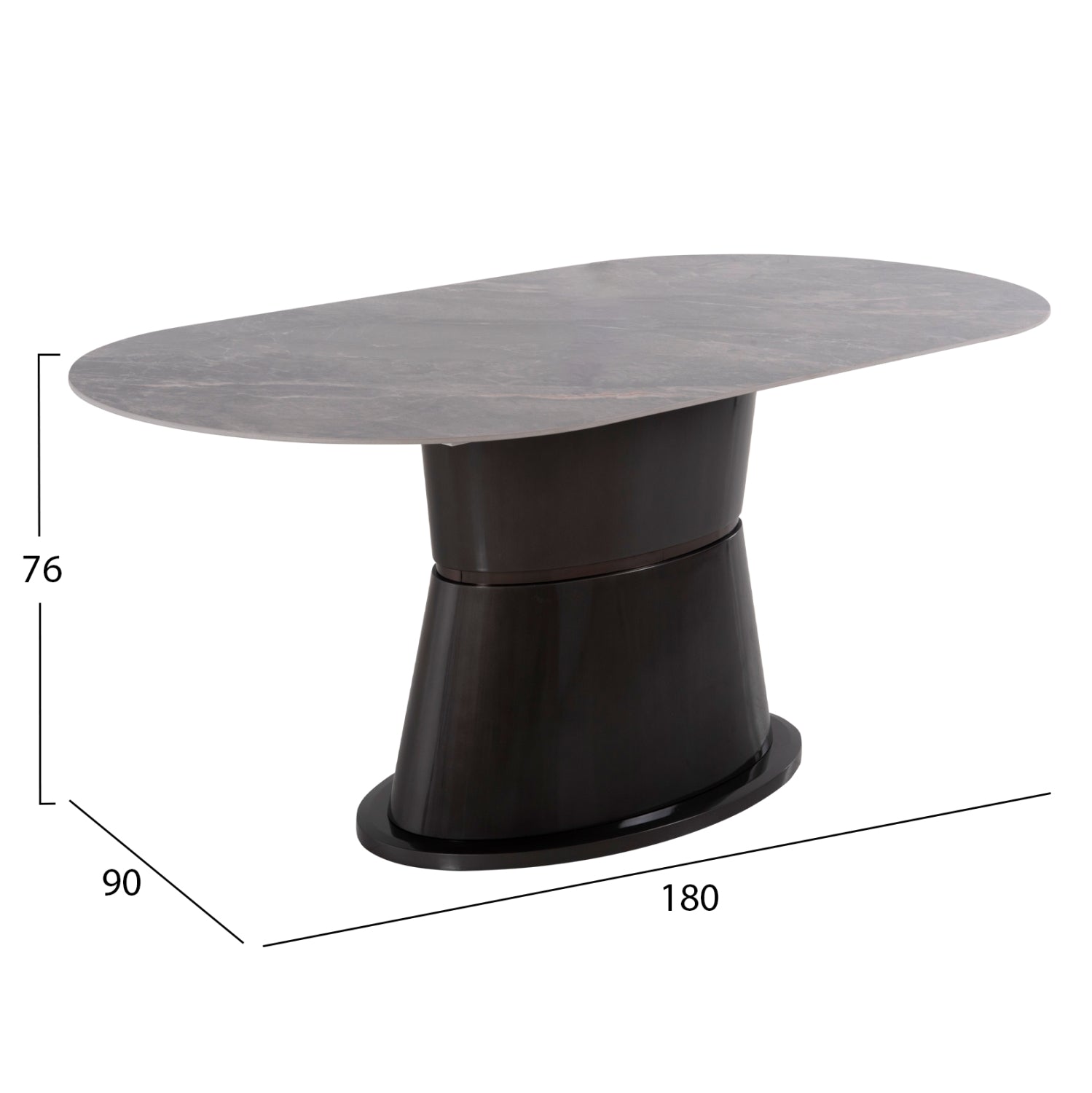 Трапезна маса BENT керамика сив мрамор - MDF основа антрацит 180x90x76Hсм.