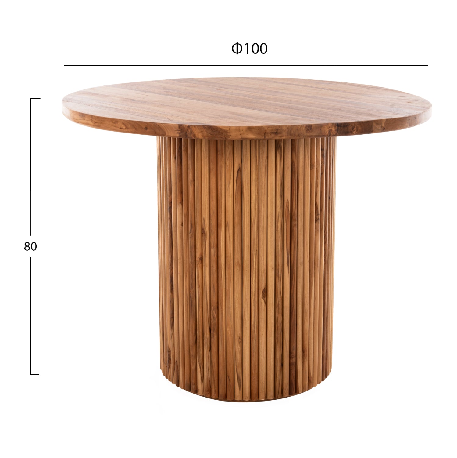 Трапезна маса DREMA1 масивно тиково дърво Φ100X80Hcm.- 3cm плот