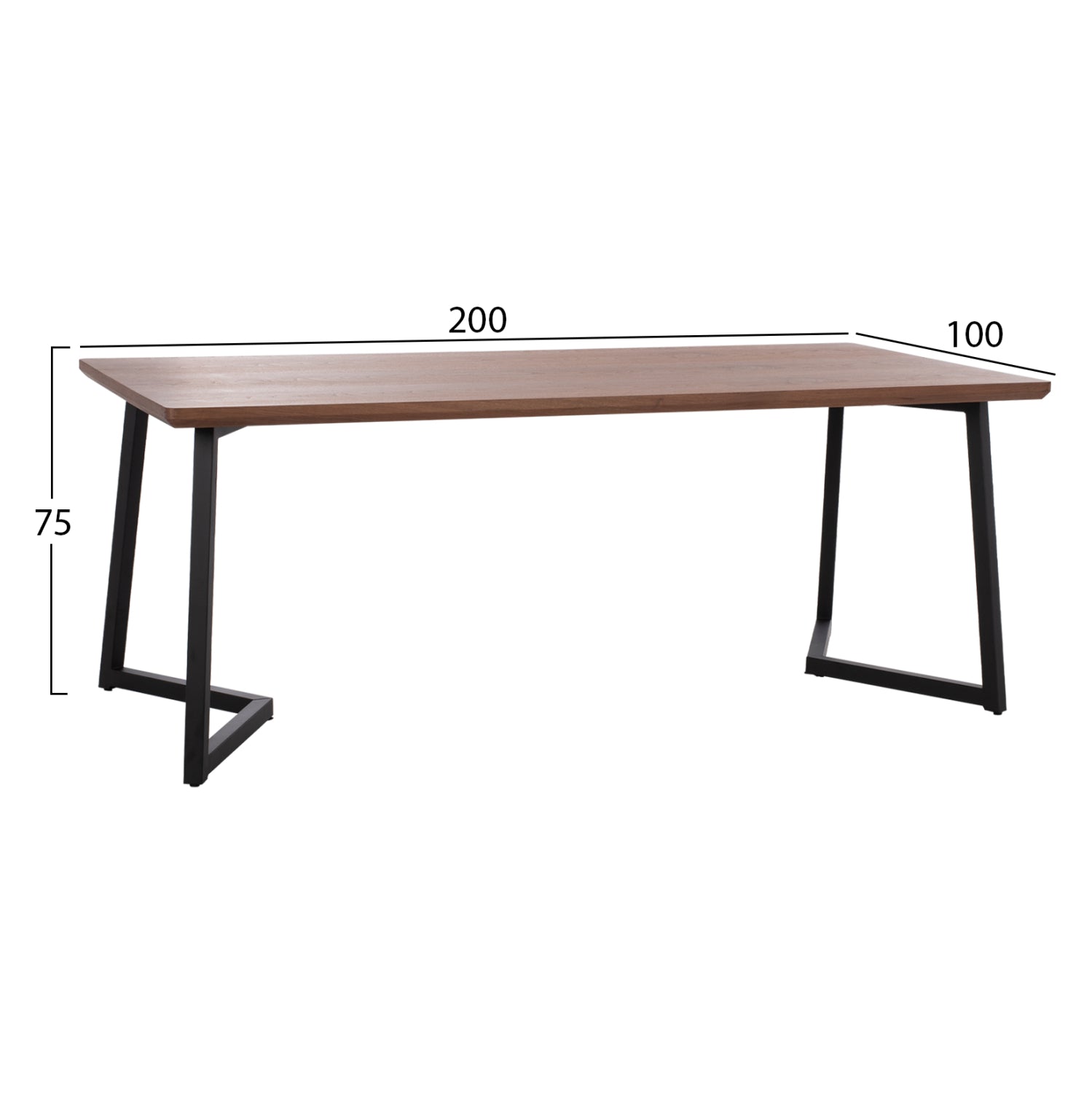 Трапезна маса JAY MDF плот с орехов фурнир метални крака 200x100x75H