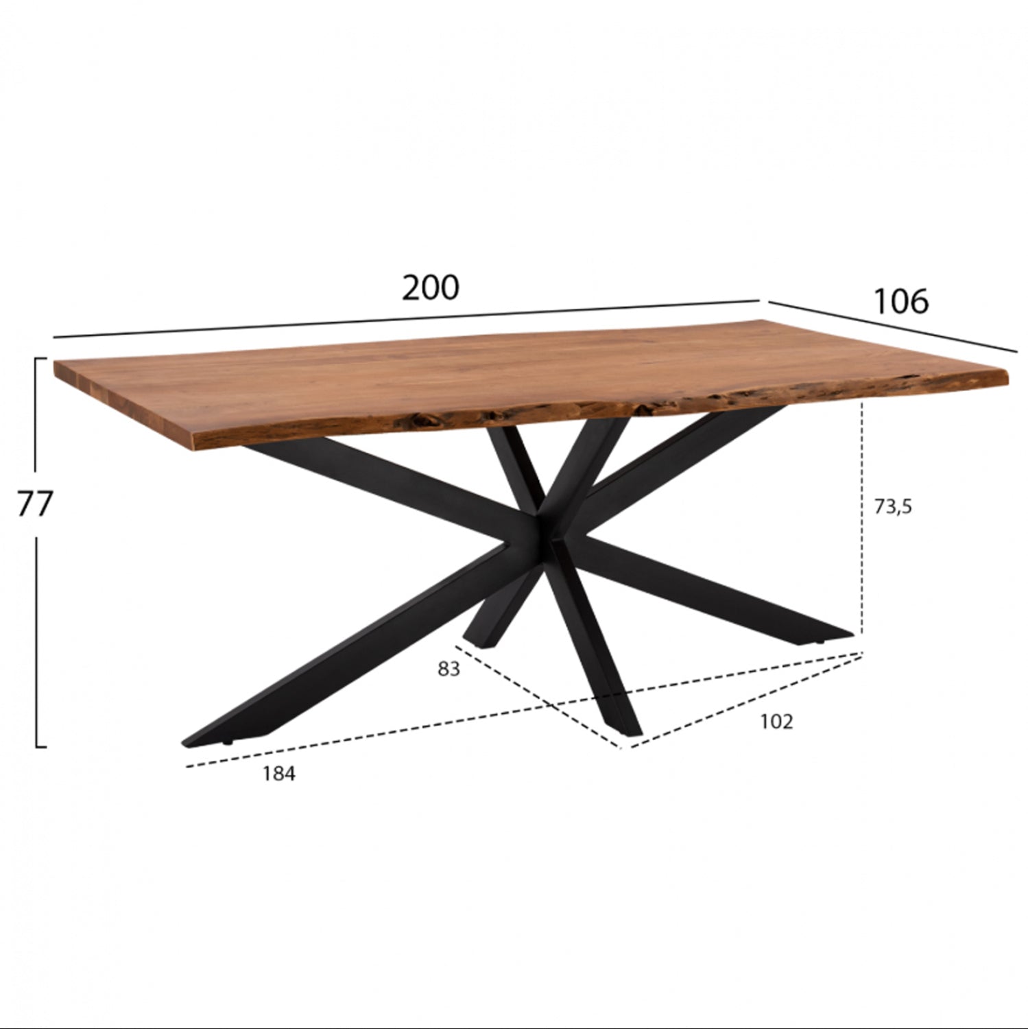 Трапезна маса 200x85-110x77 см Montana Superior 3.5 см дебелина масивна акациева дървесина