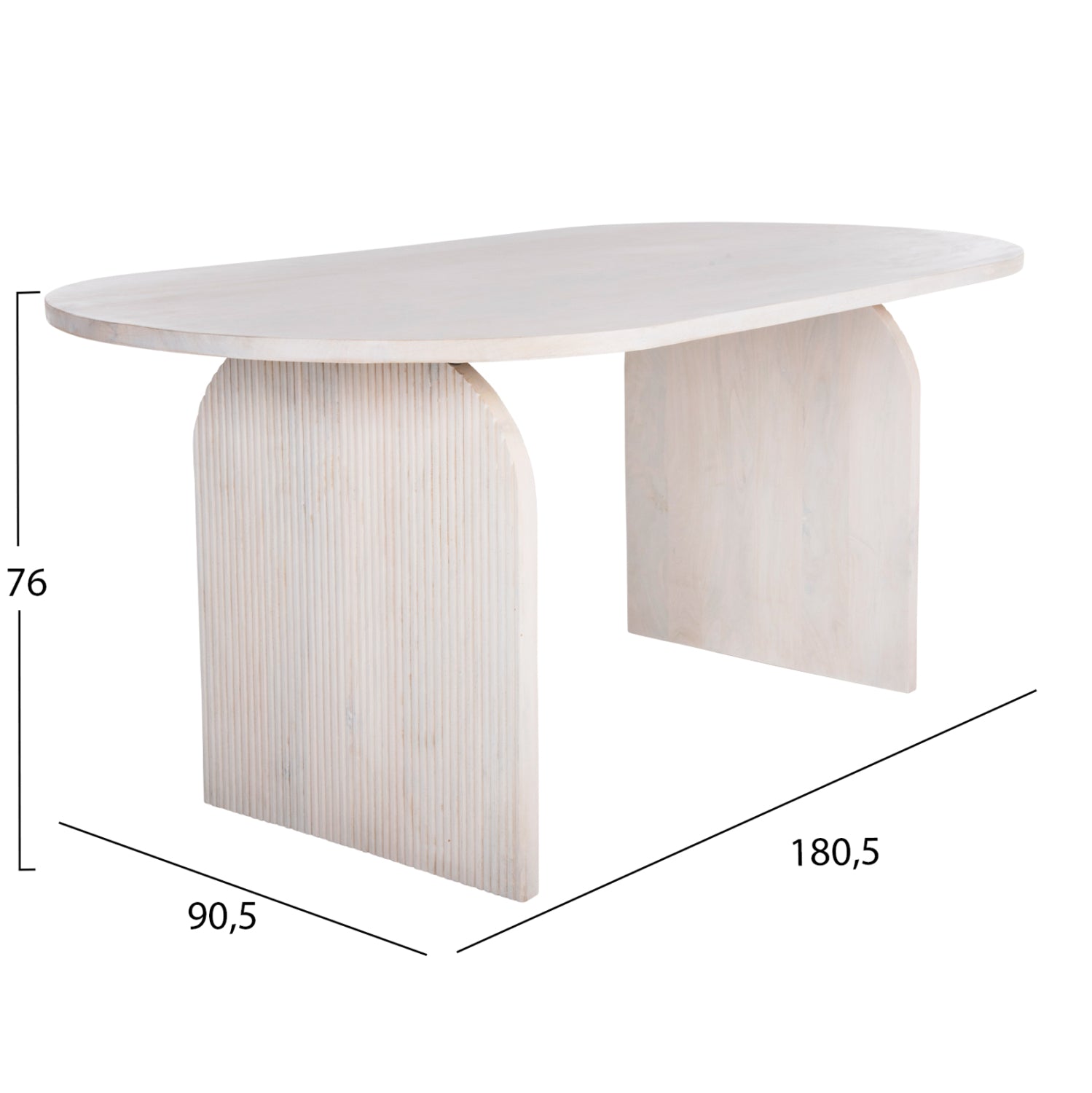 Овална трапезна маса Honky масив манго дърво в бяло 180,5x90,5x76Hсм.