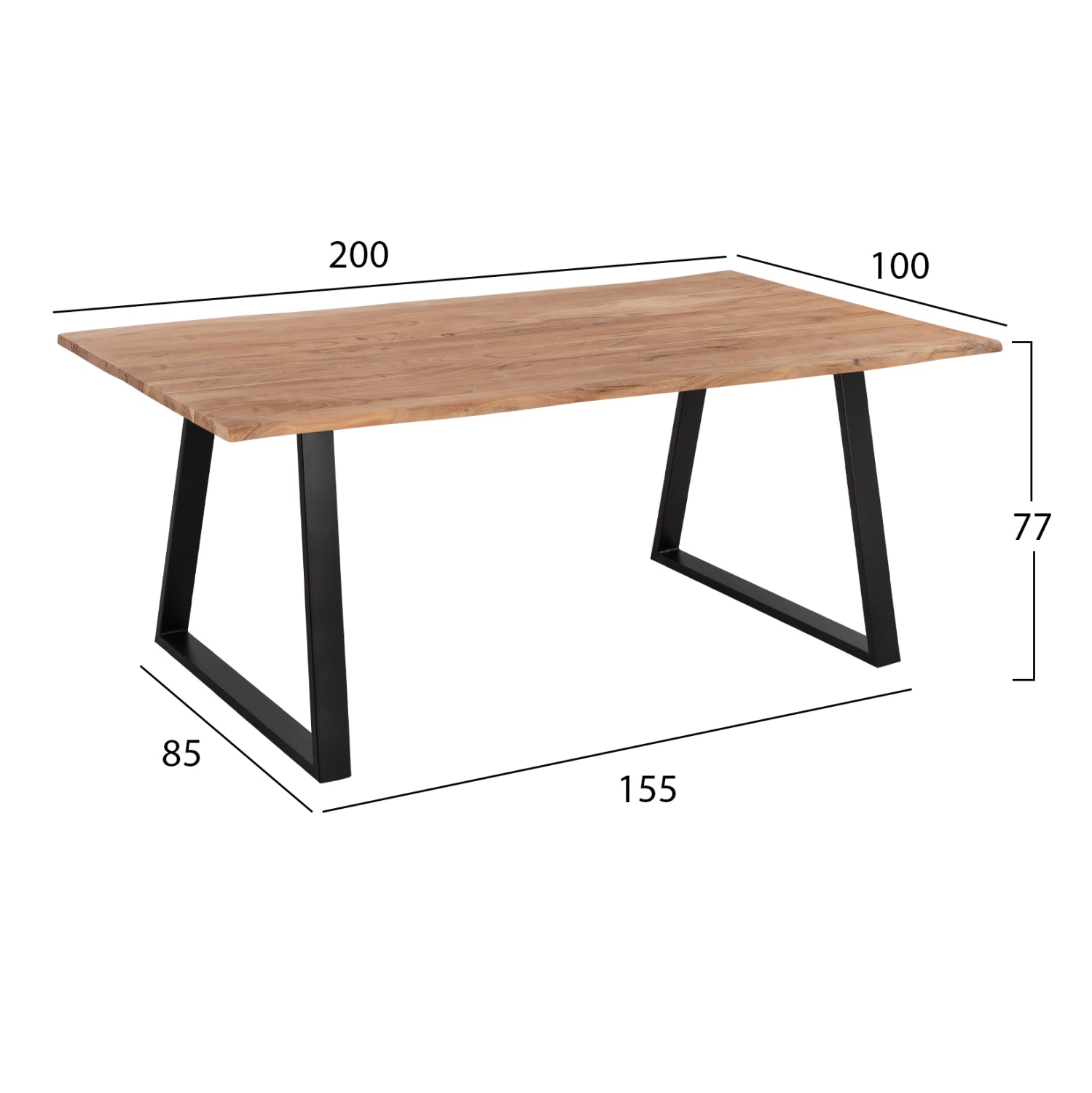 Трапезна маса Acacia масивна акация с черни крака 200x100x77см