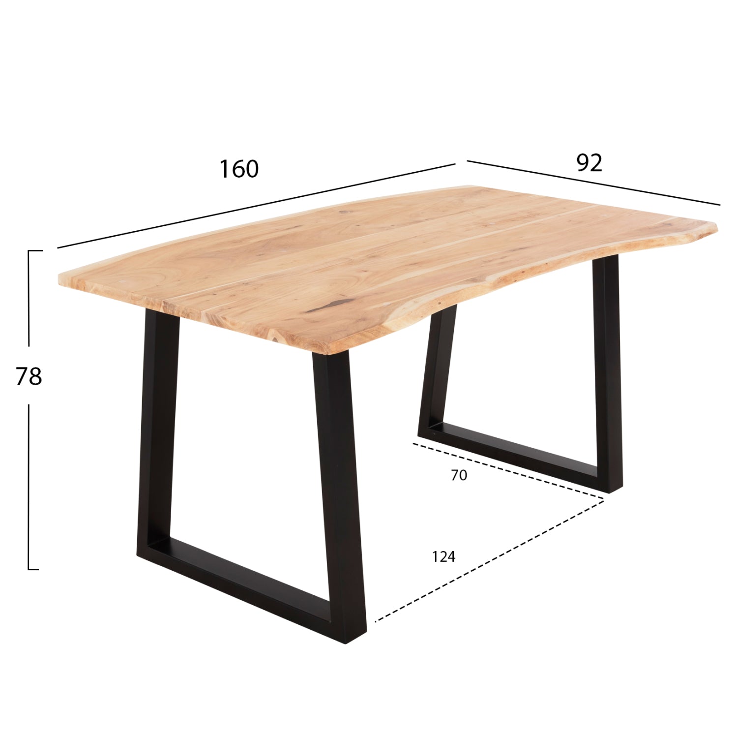 ТРАПЕЗНА МАСА SOFIA SLIM МАСИВНА АКАЦИЯ С ЧЕРНИ МЕТАЛНИ КРАКА 160X92X78Hсм