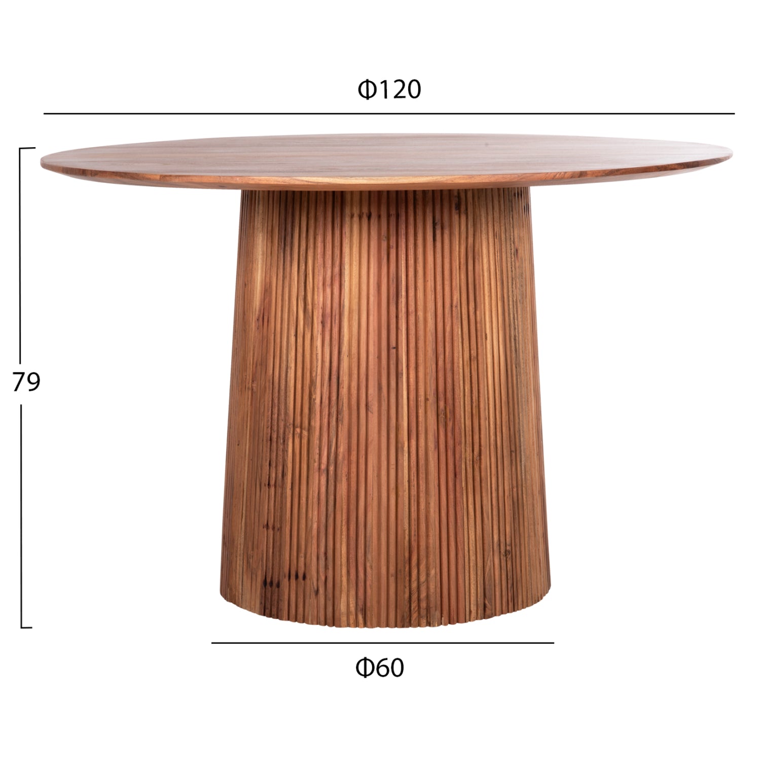 Кръгла трапезна маса Groot масив акация дърво в натурален цвят D120x79Hсм.
