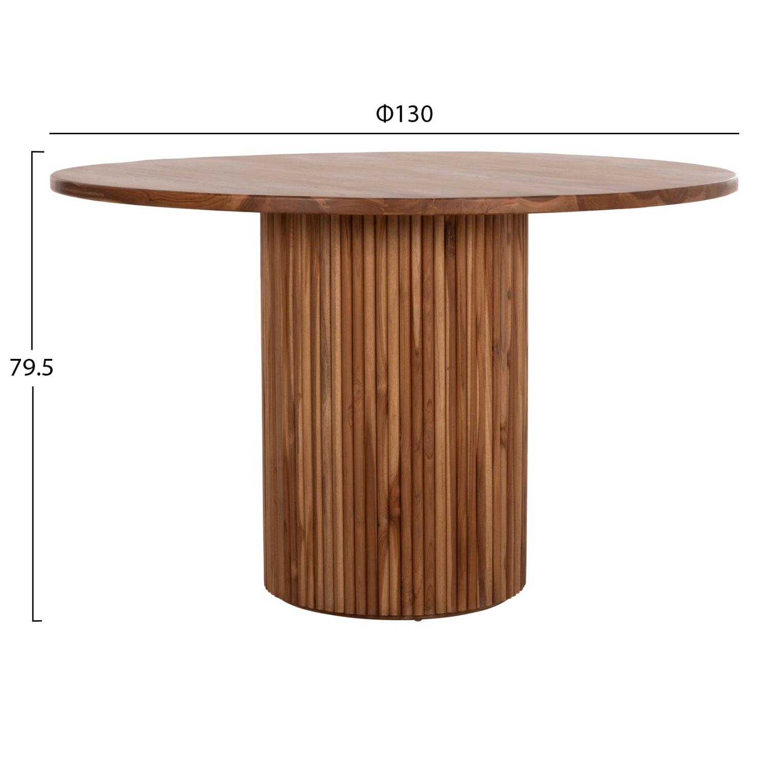 Кръгла трапезна маса RODER тиково дърво - плот 3см дебелина - Φ130x79.5см.