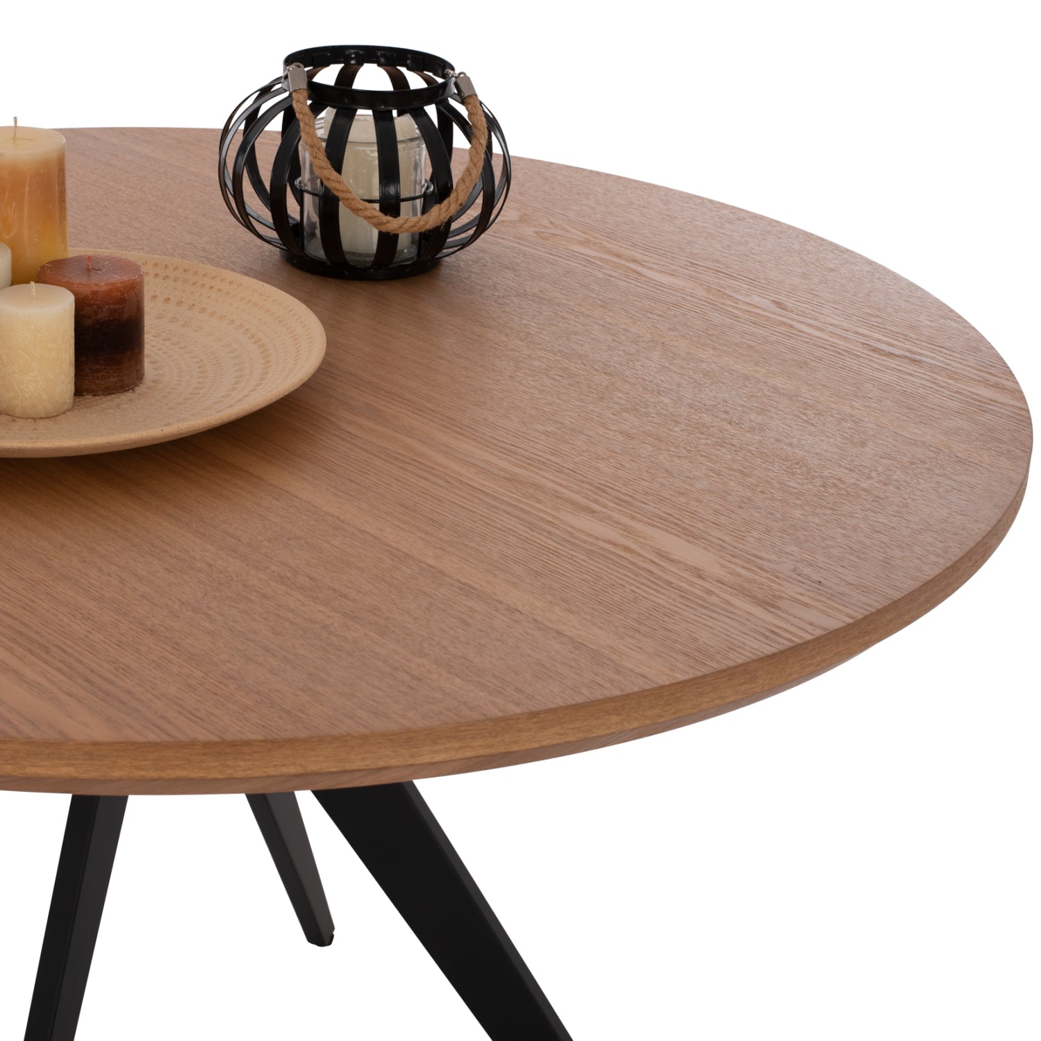 Кръгла трапезна маса MDF плот с дъбов фурнир рустик стил Φ120x75H