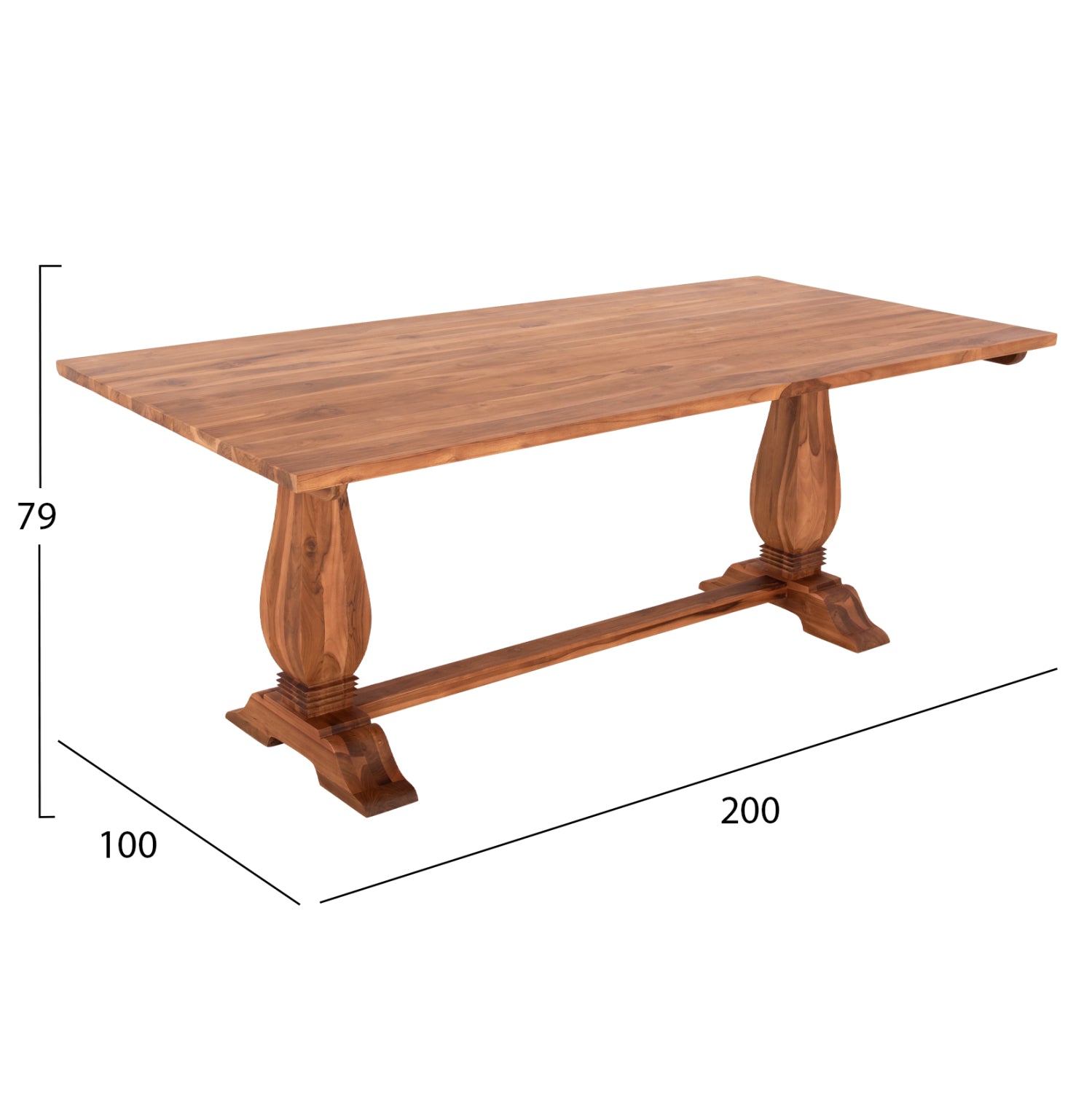 Трапезна маса Guin тиково дърво с издълбани крака 200x100x78Hсм.
