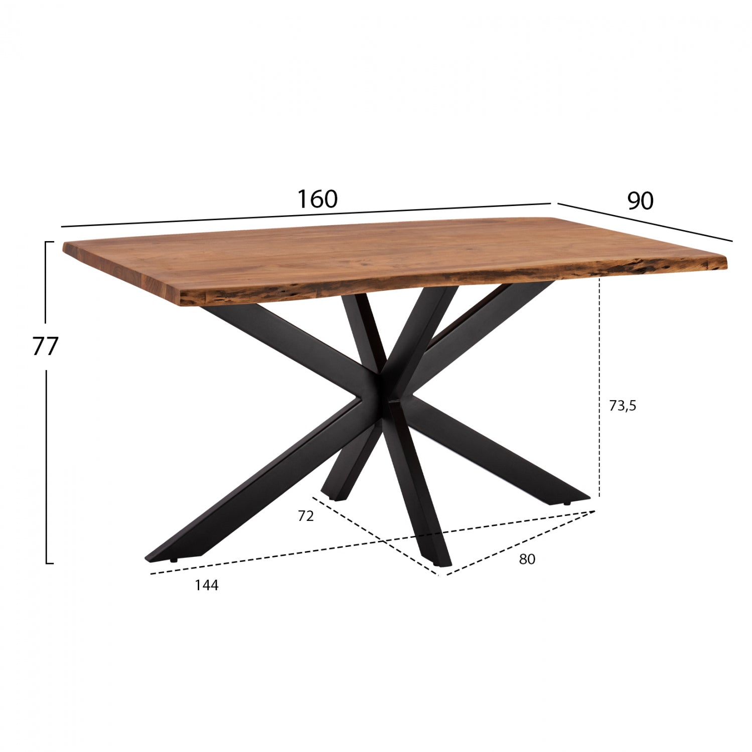 Трапезна маса 160x90x77 см Montana Superior 3.5 см дебелина масивна акациева дървесина