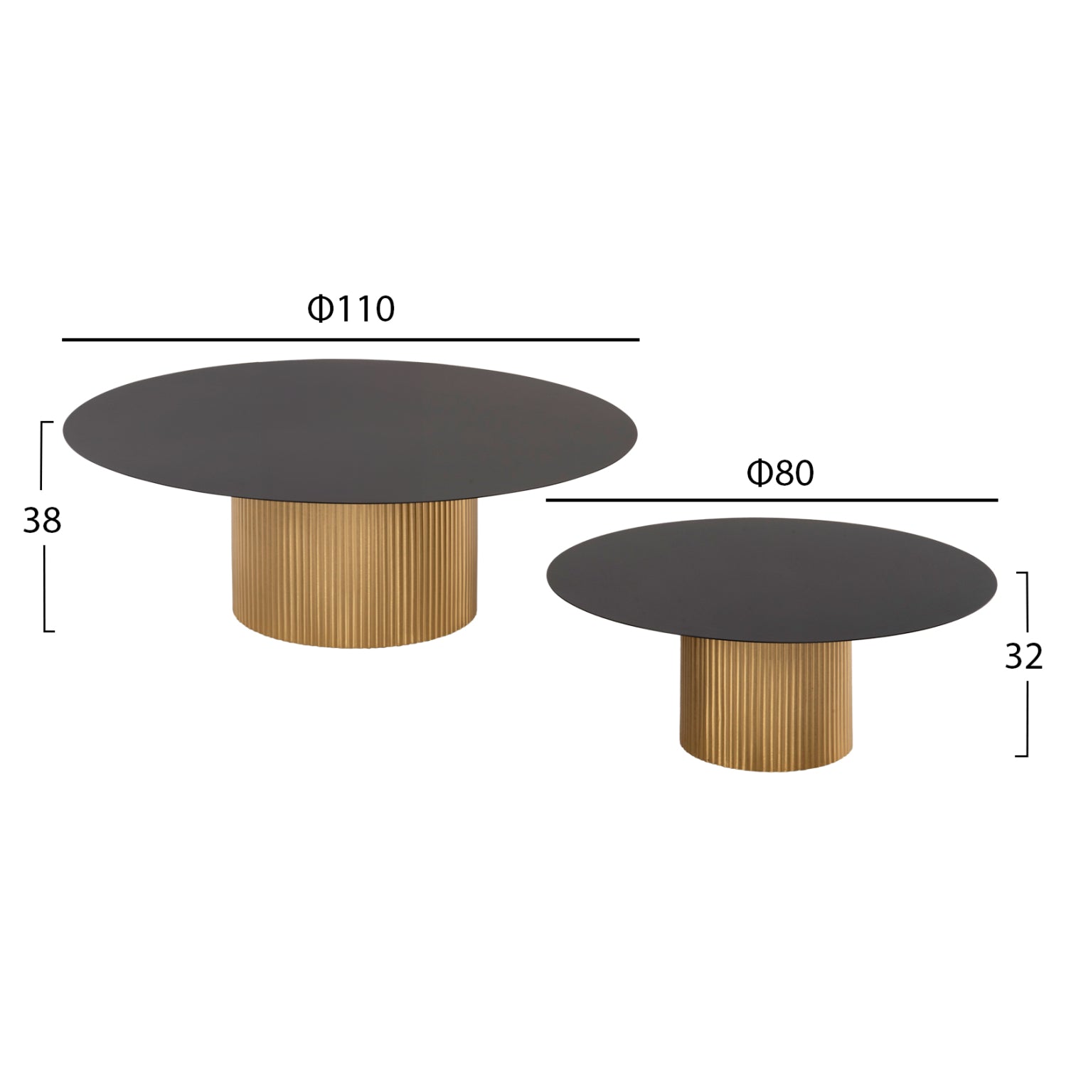 КОФИ МАСИ 2БР МЕТАЛ СЪС ЗЛАТО-ЧЕРЕН ПЛОТ Φ110x38H & Φ80x32H см.