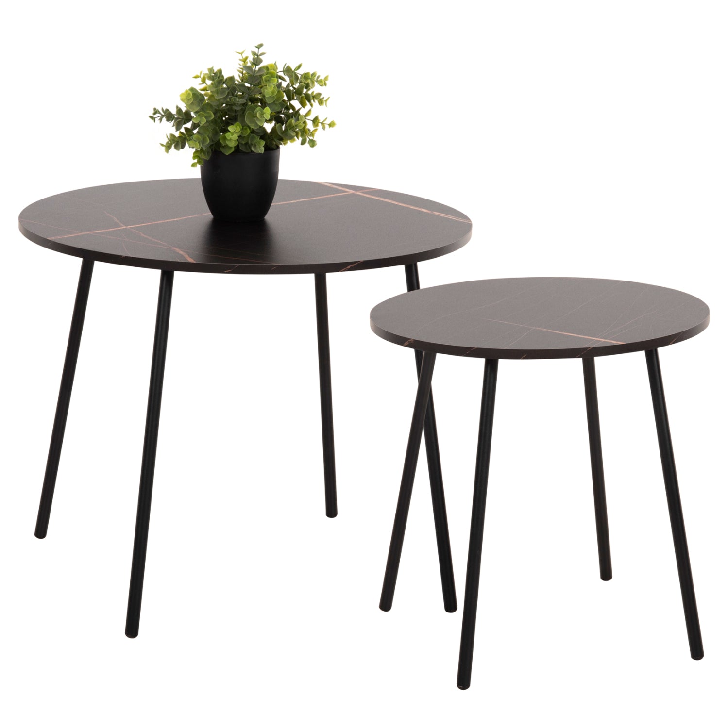 Кръгли маси за кафе 2 бр. CUPPER меламин в черен мрамор-черен метал Φ55x45Hcm.