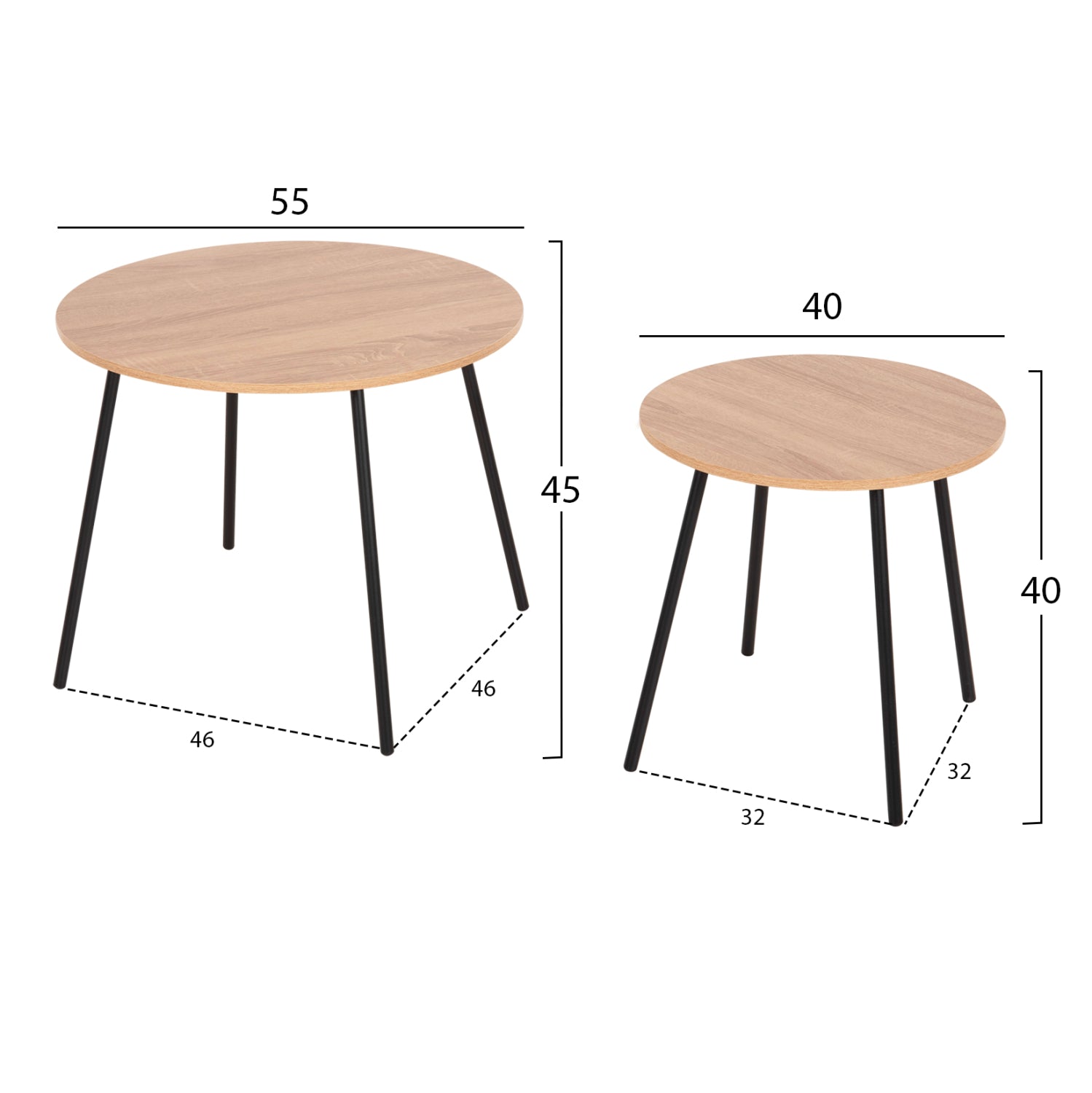Кръгли маси за кафе 2 бр. CUPPER меламин в сонома-черен метал Φ55x45Hcm.