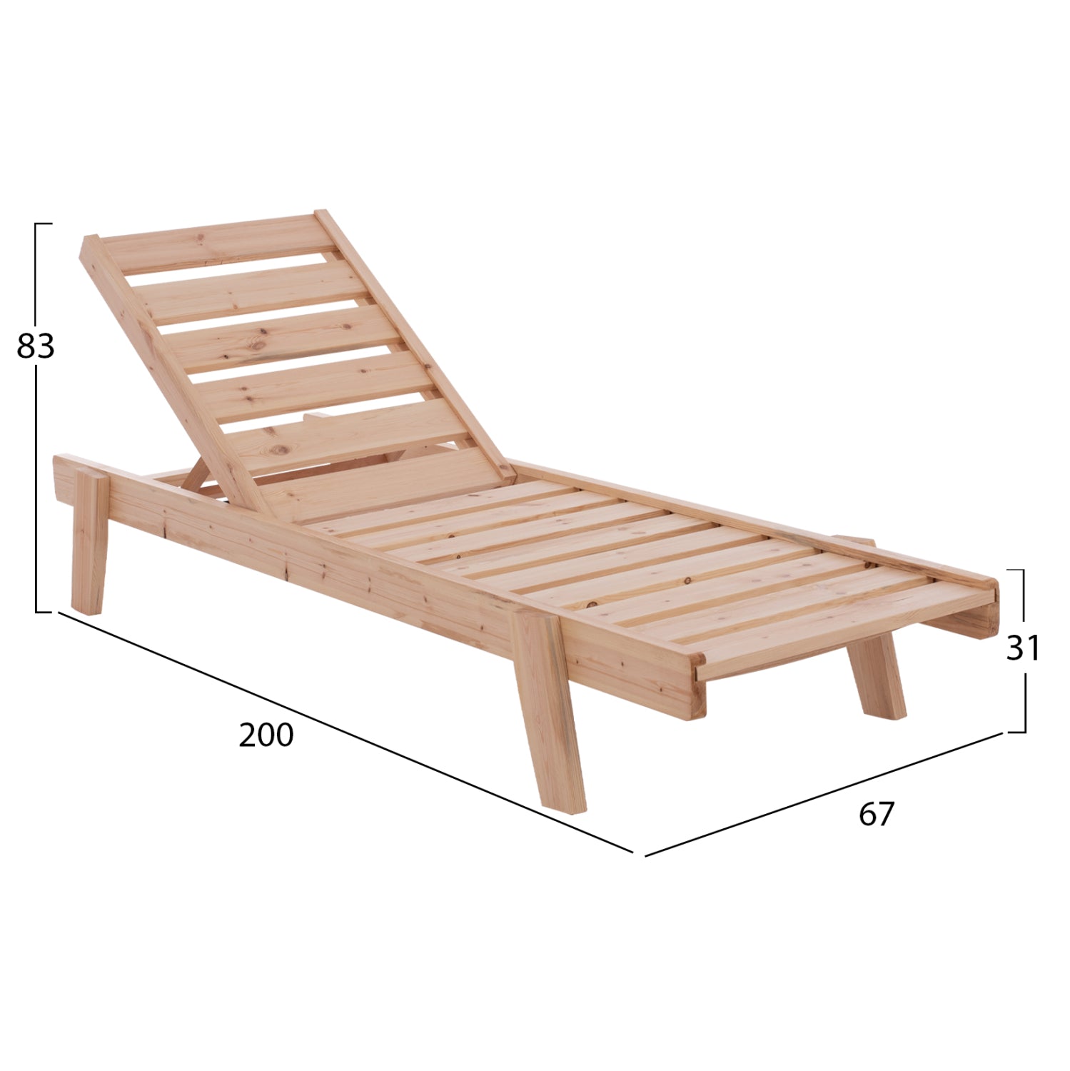 Професионален шезлонг от масивна шведска дървесина SAMOS 67x200x83 см.
