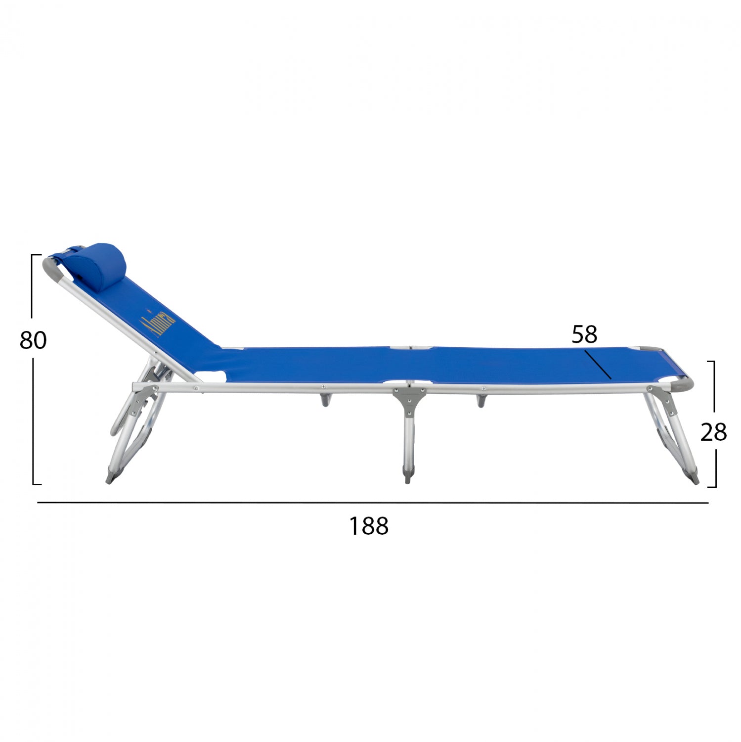 Шезлонг за плаж тежък тип син алуминий 188x58x28-80 см