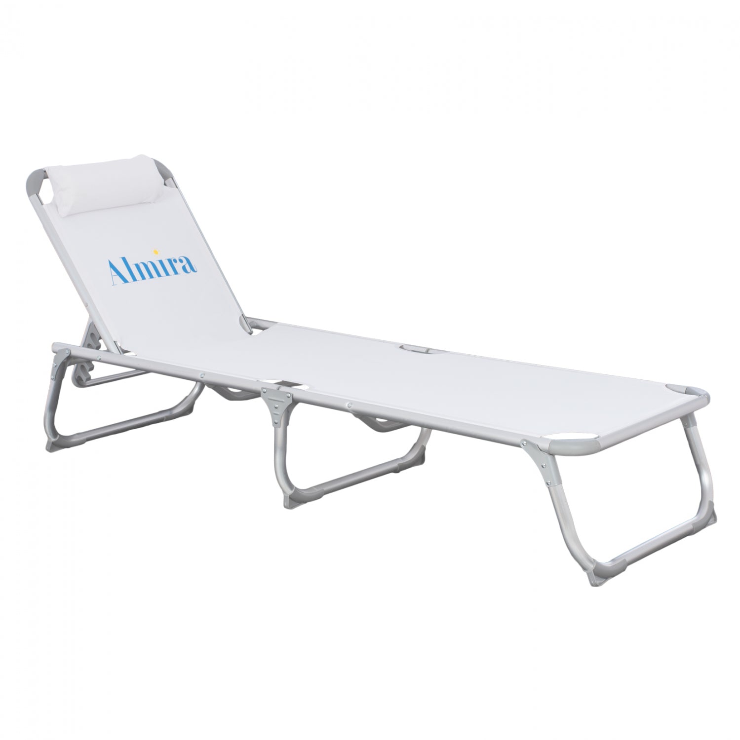 Шезлонг за плаж тежък тип бял алуминий 188x58x31-81 см