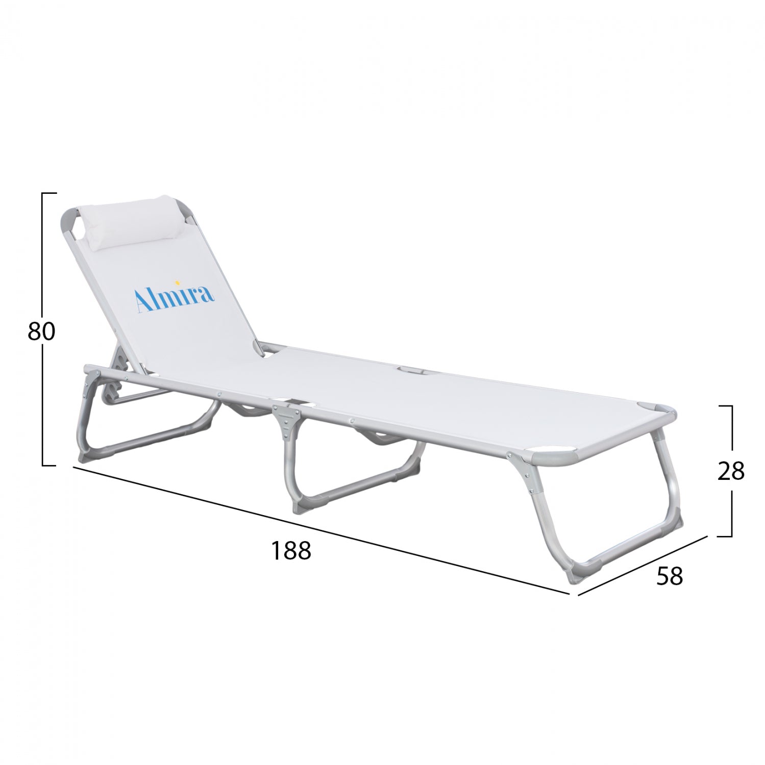 Шезлонг за плаж тежък тип бял алуминий 188x58x31-81 см